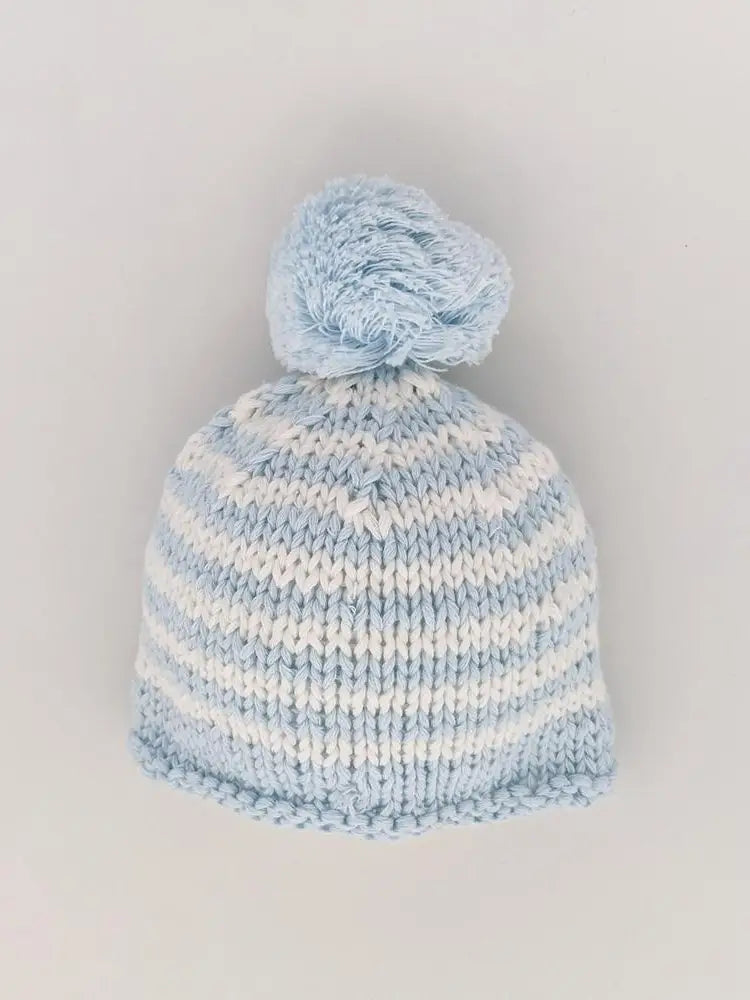 Baby Blue Pom Pom Beanie Hat - Soft Winter Knit Hat for Boys & Girls - Cute Warm Newborn Toddler Hat for Cold Weather - Perfect for Winter Outfits, Christmas Photos & Outdoor Activities