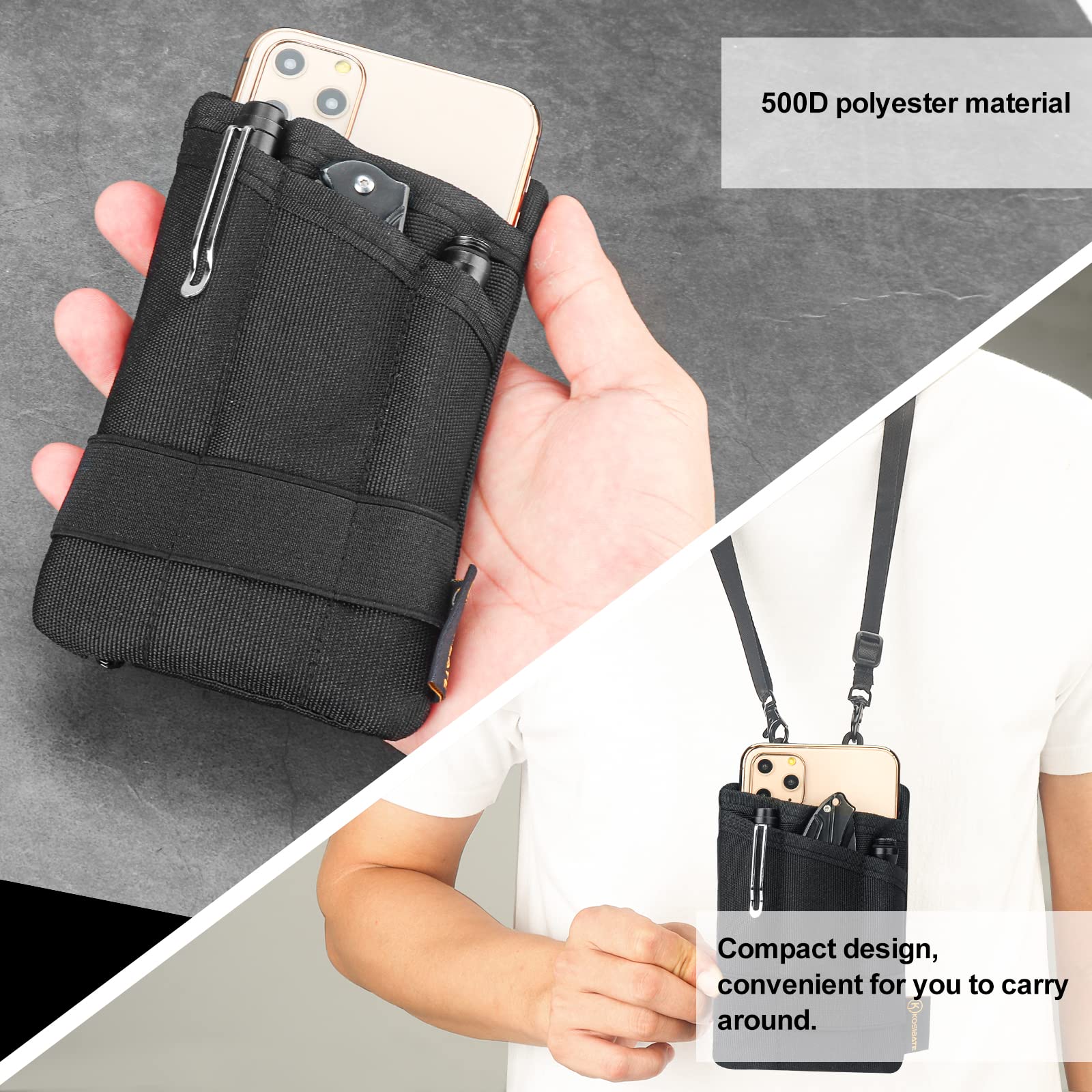 Kosibate EDC Pouch - Slim Men's Everyday Carry Organizer Bag for Tools & Essentials | Compact Storage Pouch for Tactical Gear, Camping, Hiking & Urban Commute (Grey)