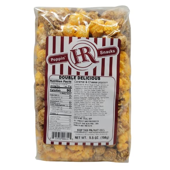 HR Poppin' Snacks Double Delicious Cheese & Caramel Popcorn - 6 Pack | Gourmet Movie Night Snack, Party Treat & Office Breaktime Indulgence