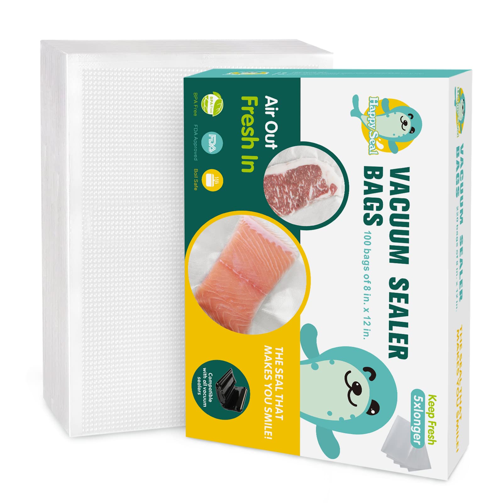 Happy Seal Vacuum Sealer Bags - 100 Count Quart Size (8
