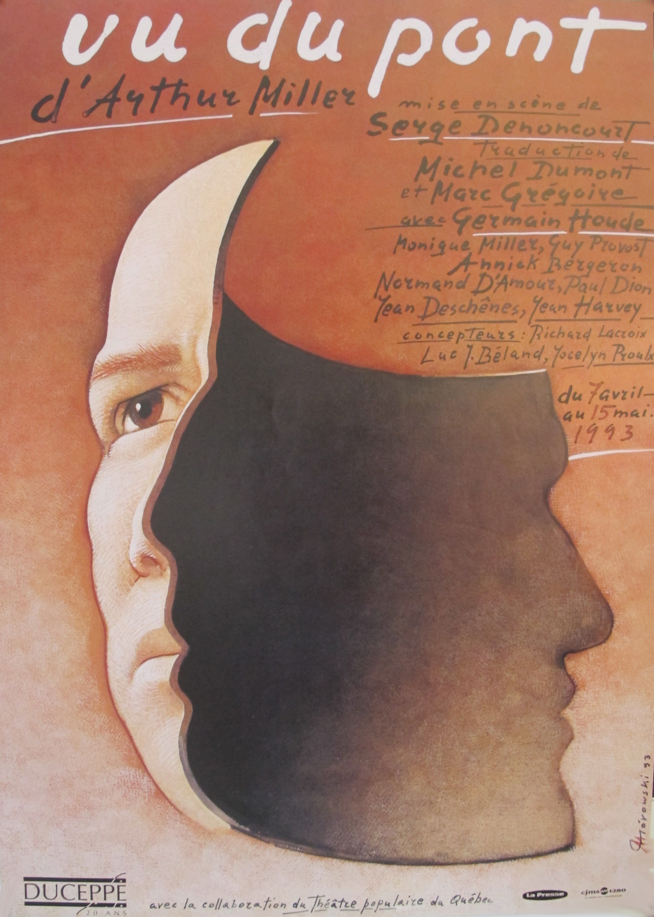 1993 Original Vintage Theatre Poster - Vu du Pont (A View from the Bridge) Play by Arthur Miller - Mieczysław Górowski - Classic Broadway Collectible for Home Decor & Theater Memorabilia
