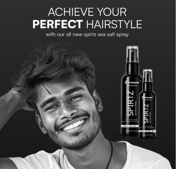 Everman Spirtz Sea Salt Spray for Men - Natural Volumizing & Heat Protectant Hair Styling Spray | Alcohol-Free Texturizer with Strong Hold | 200ml for Thick, Wavy & Curly Hair | Beach Waves & Everyday Styling for Men