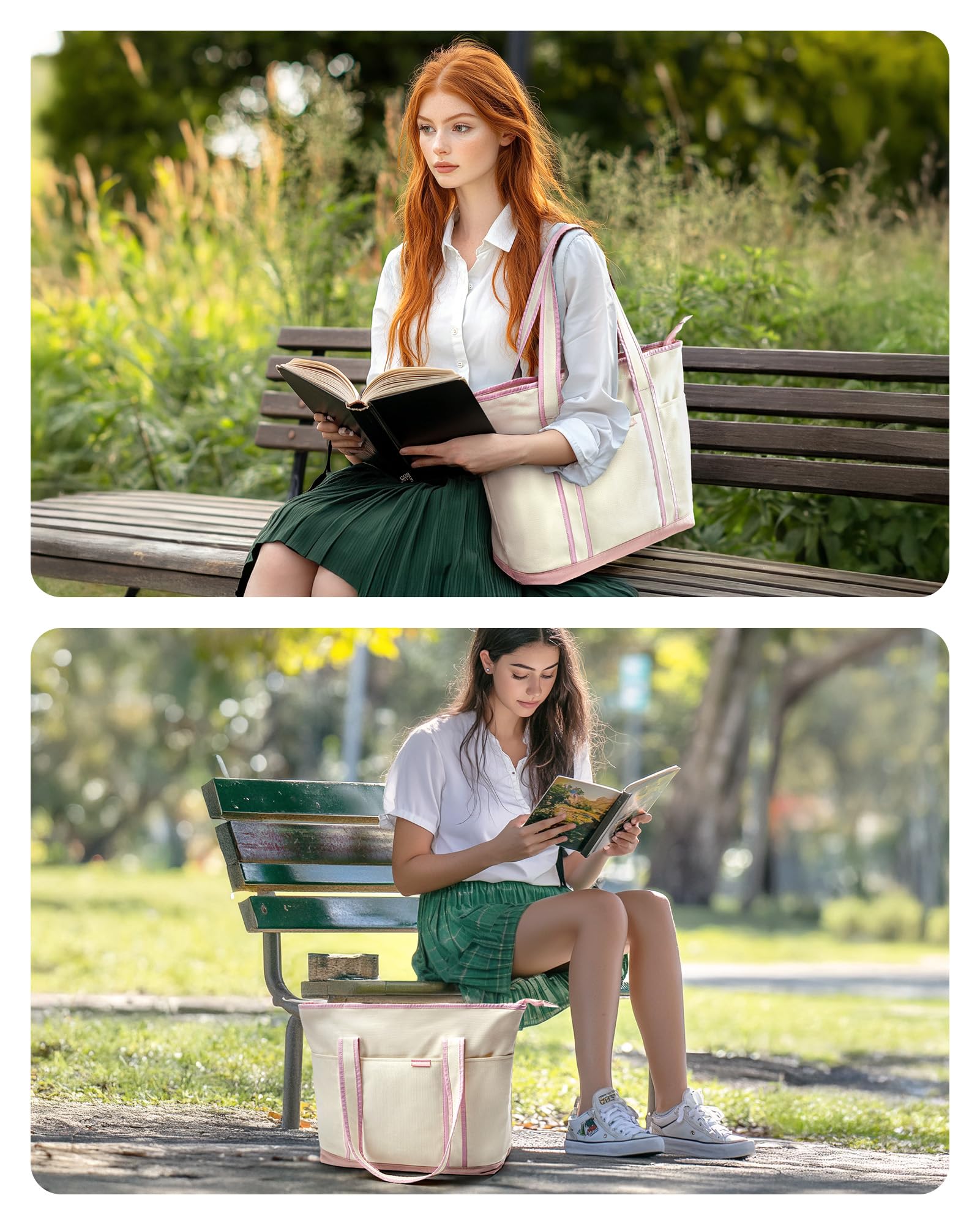 BAGSMART Women's Canvas Tote Bag with Zipper & Multiple Compartments - Stylish Shoulder Handbag for Travel, Shopping, Work & Daily Use | Durable & Spacious Organizer Purse for Commute, Beach & Office Essentials