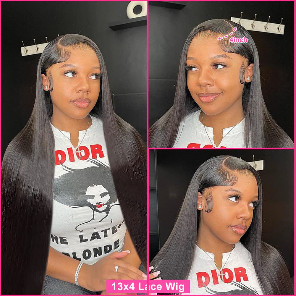 30 Inch 13x4 Straight Human Hair Lace Front Wig for Black Women - Pre Plucked Natural Hairline with Baby Hair - Transparent HD Lace Wig for Daily Wear, Parties & Special Occasions