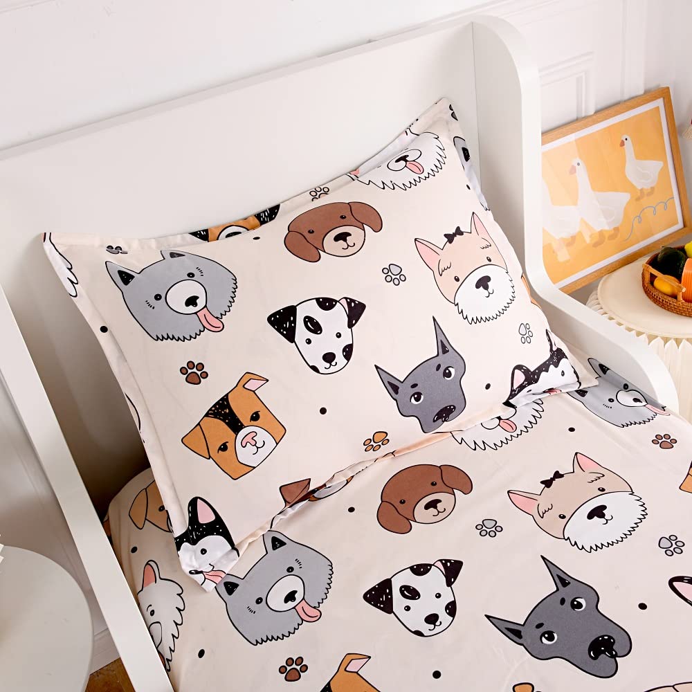 2PCS Soft Fitted Bed Sheet & Pillowcase Set - Cute Doggy Print for Kids & Teens - Full Size Bedding - Perfect for Children's Rooms, Dorms & Sleepovers