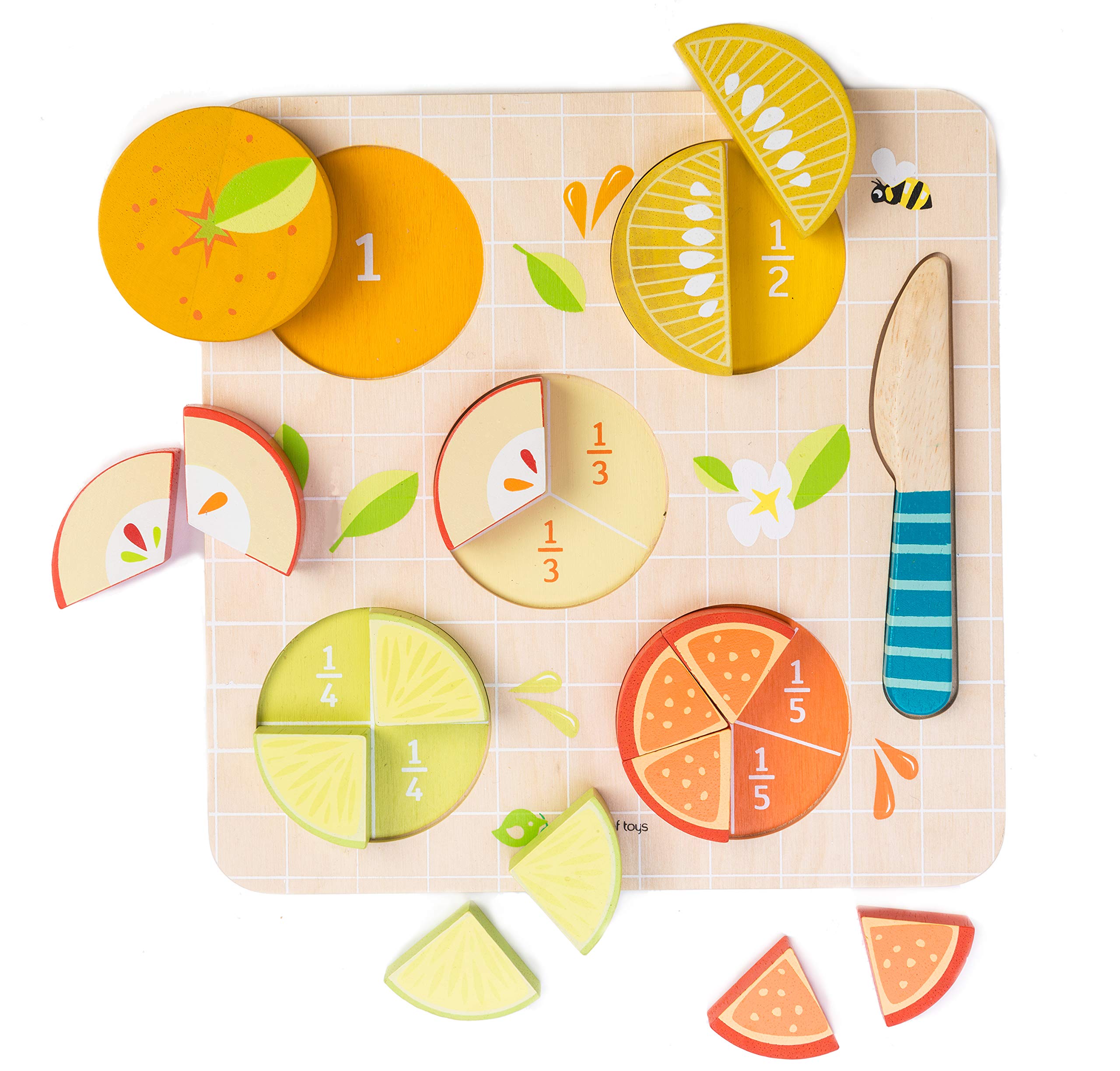 Tender Leaf Toys Citrus Fractions - Wooden Math Learning & Sorting Toys for Toddlers 18 Months+ | Educational STEM Game for Preschool Kids | Perfect for Homeschooling & Classroom Activities