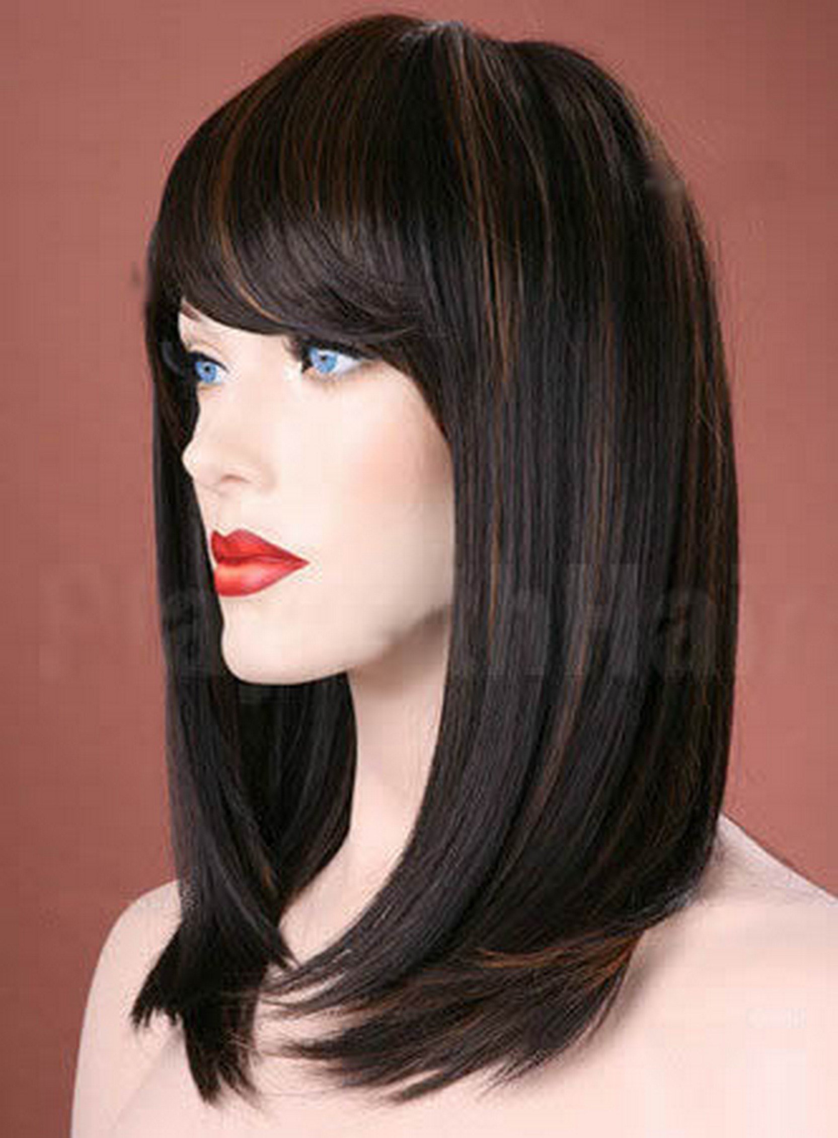 Forever Young Ladies Long Straight Side Bangs Fringe Off Black with Copper Highlights Wig - Perfect for Cosplay, Halloween Costumes & Daily Fashion