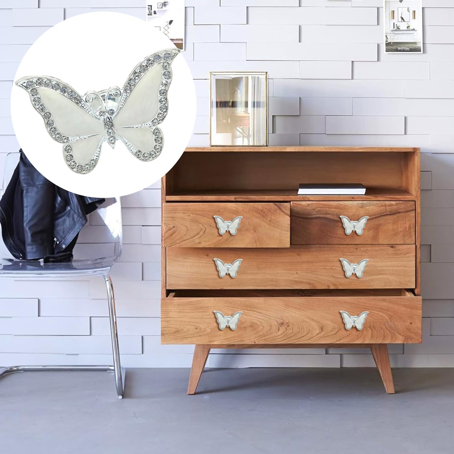 4PCS Butterfly Cabinet Knobs - Single Hole Pulls for Drawers & Wardrobes - Living Room & Bedroom Decor (Off White)