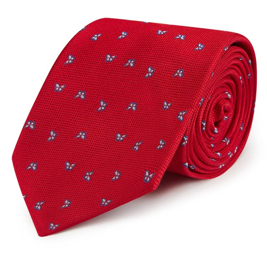 Elegant Red and Blue Micro Butterfly Hopsack Silk Tie for Men - Perfect for Weddings, Business Meetings & Formal Occasions