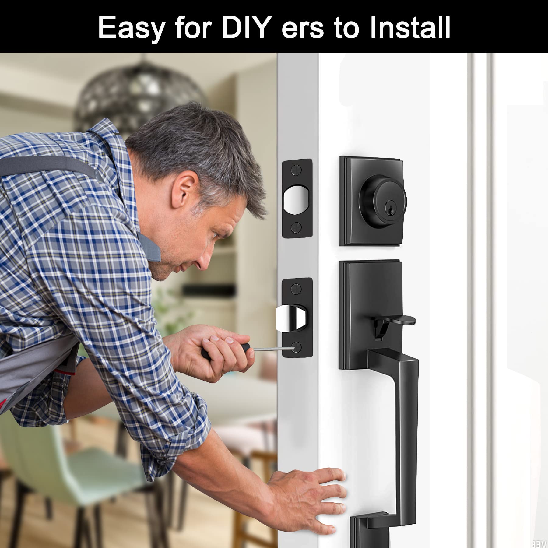 **Heavy Duty Matte Black Double Door Handle Set with Dummy - Keyed & Dummy Handle Set for Front, Back, or Office Doors - Secure & Stylish Entryway Solution**    *(Perfect for Home, Office, or Commercial Use - Enhances Security & Aesthetic Appeal)*