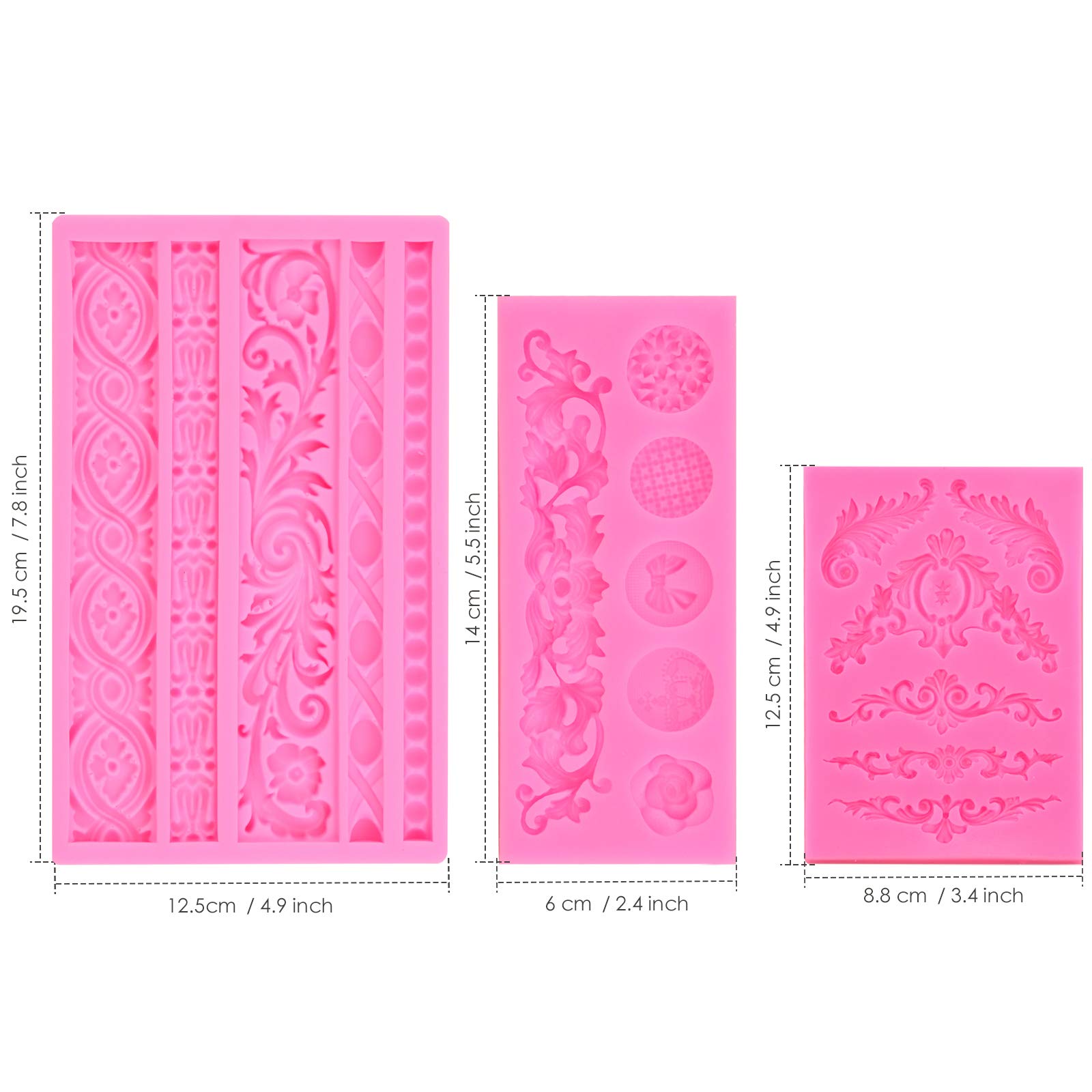 JOERSH 3Pcs Baroque Silicone Molds for Cake Decorating - Scroll Silicone Mold, Clay Molds, Fondant Molds, Chocolate Candy Molds - Perfect for Wedding, Birthday, DIY Baking & Dessert Decoration