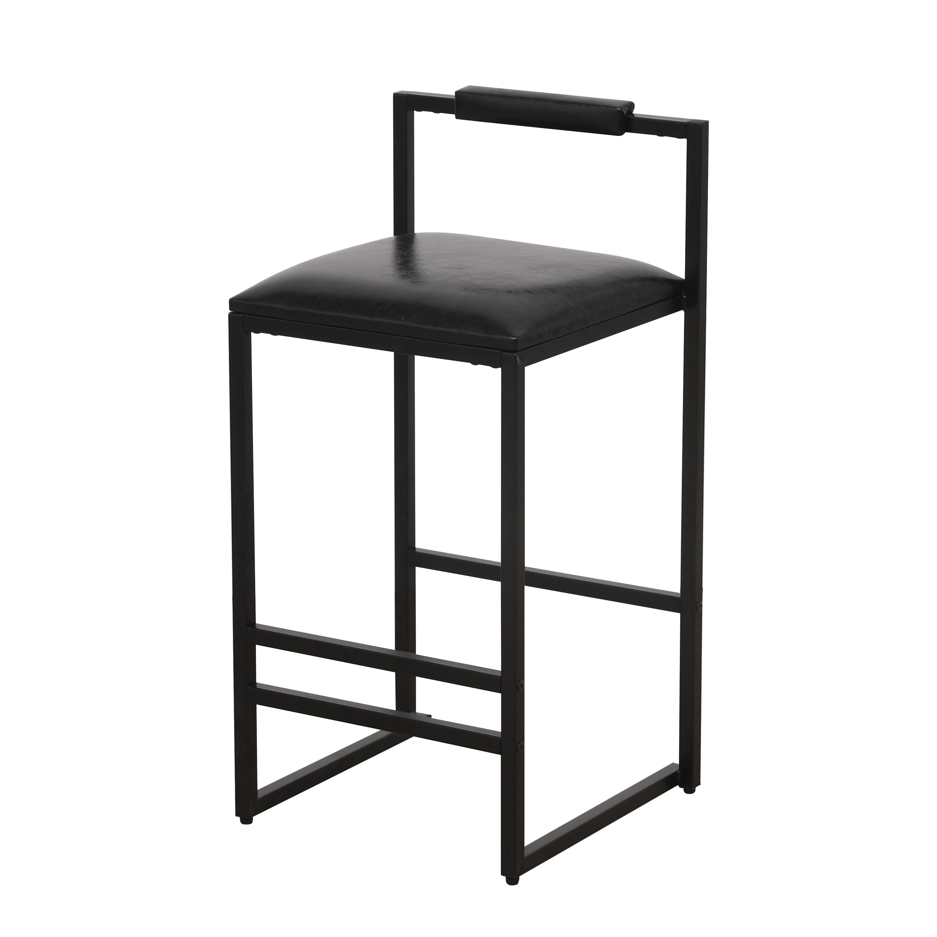 Set of 2 Black PU Leather Bar Stools with Backrest & Footrest - Counter Height Kitchen Island Stools for Home Bar, Breakfast Nook & Dining Room Decor