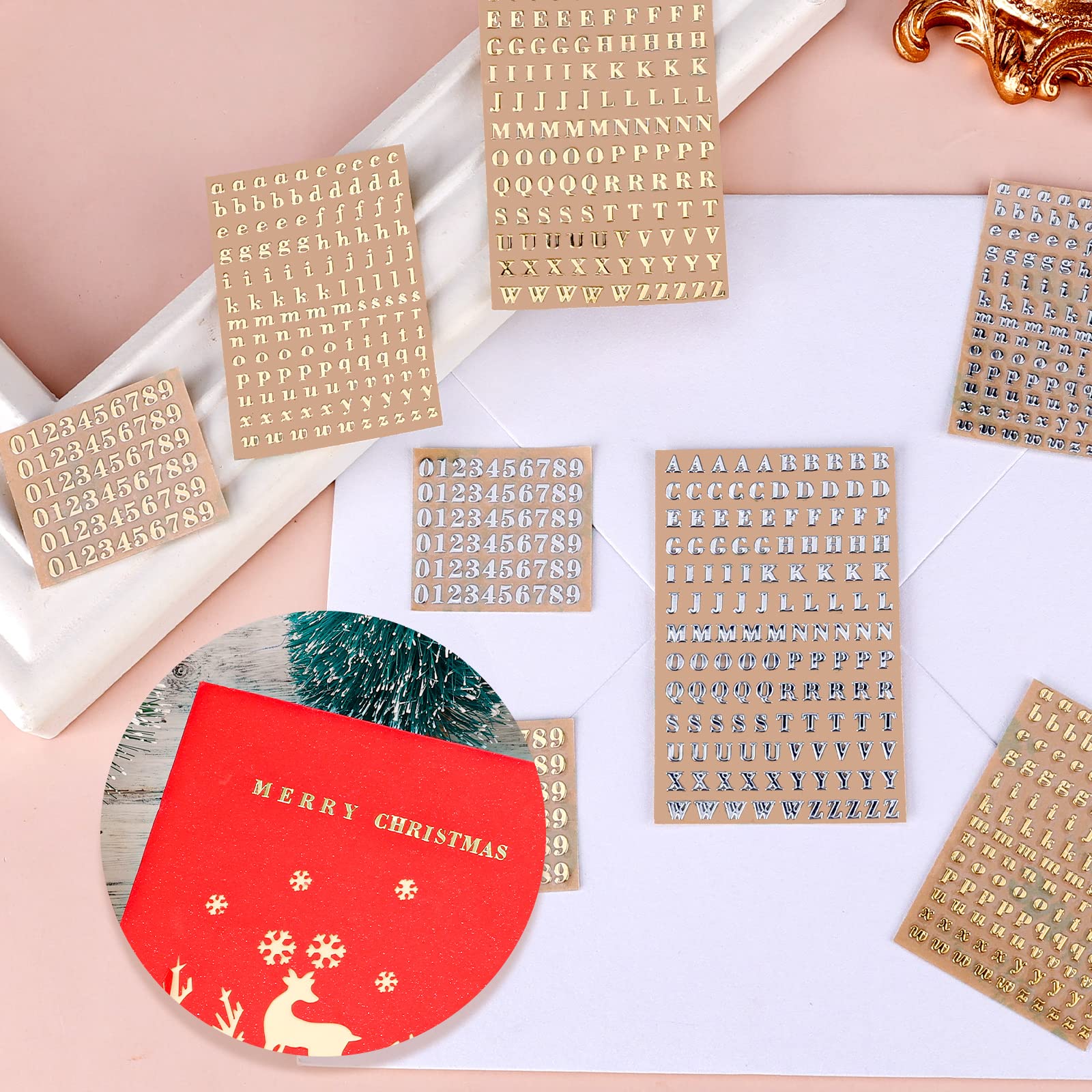 LUTER 18 Sheets Resin Letter Stickers - Self-Adhesive Alphabet & Number Stickers for DIY Crafts, Scrapbooking, Greeting Cards (Gold, Silver) - Perfect for Home Decor, Gift Wrapping, and Party Supplies