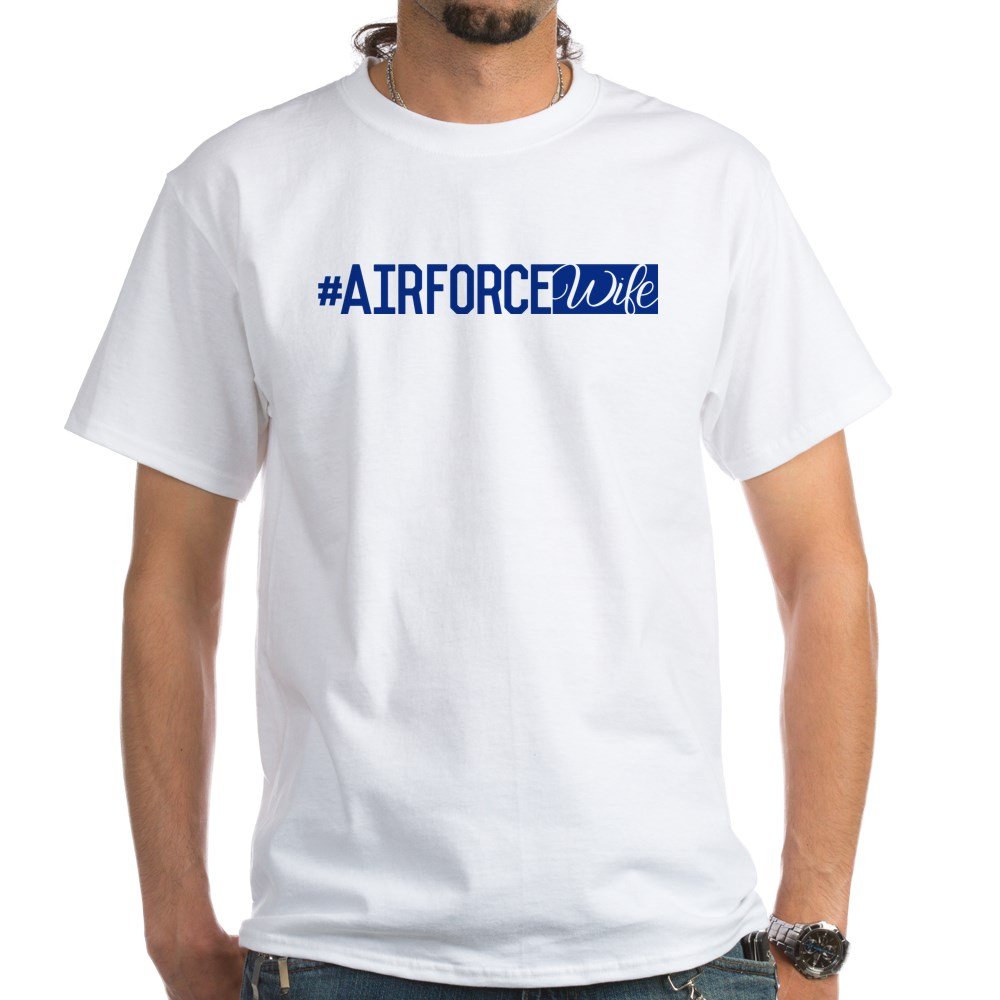 #Airforcewife White Cotton T-Shirt for Military Spouses - Comfortable Casual Tee for Everyday Wear, Proud Air Force Support Apparel