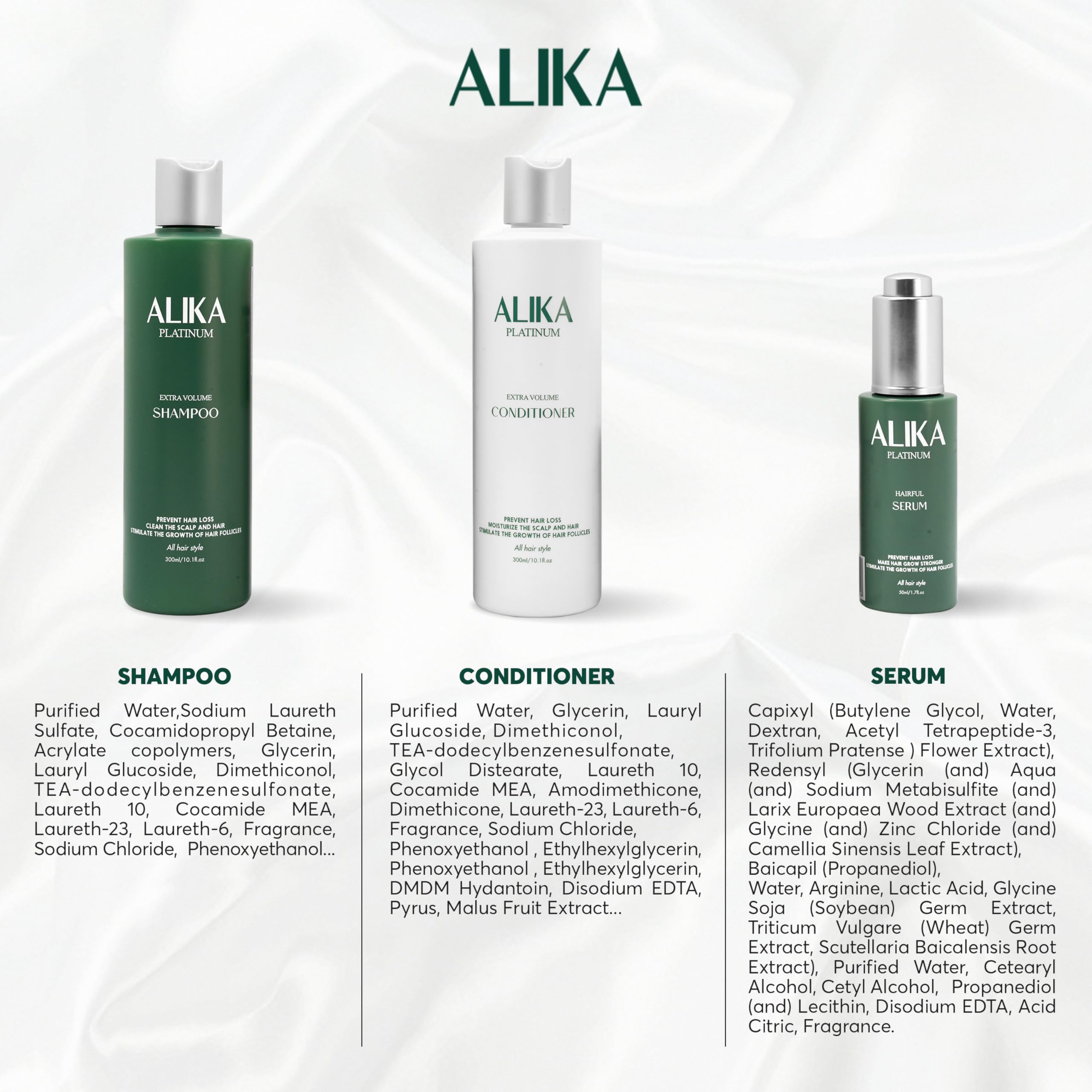 ALIKA Hair Growth Shampoo, Conditioner & 2 Serum Set for Women & Men - Anti Hair Loss Treatment for Dry, Oily & Normal Scalp - Promotes Thicker, Longer & Gorgeous Hair - Perfect for Daily Hair Care & Scalp Nourishment