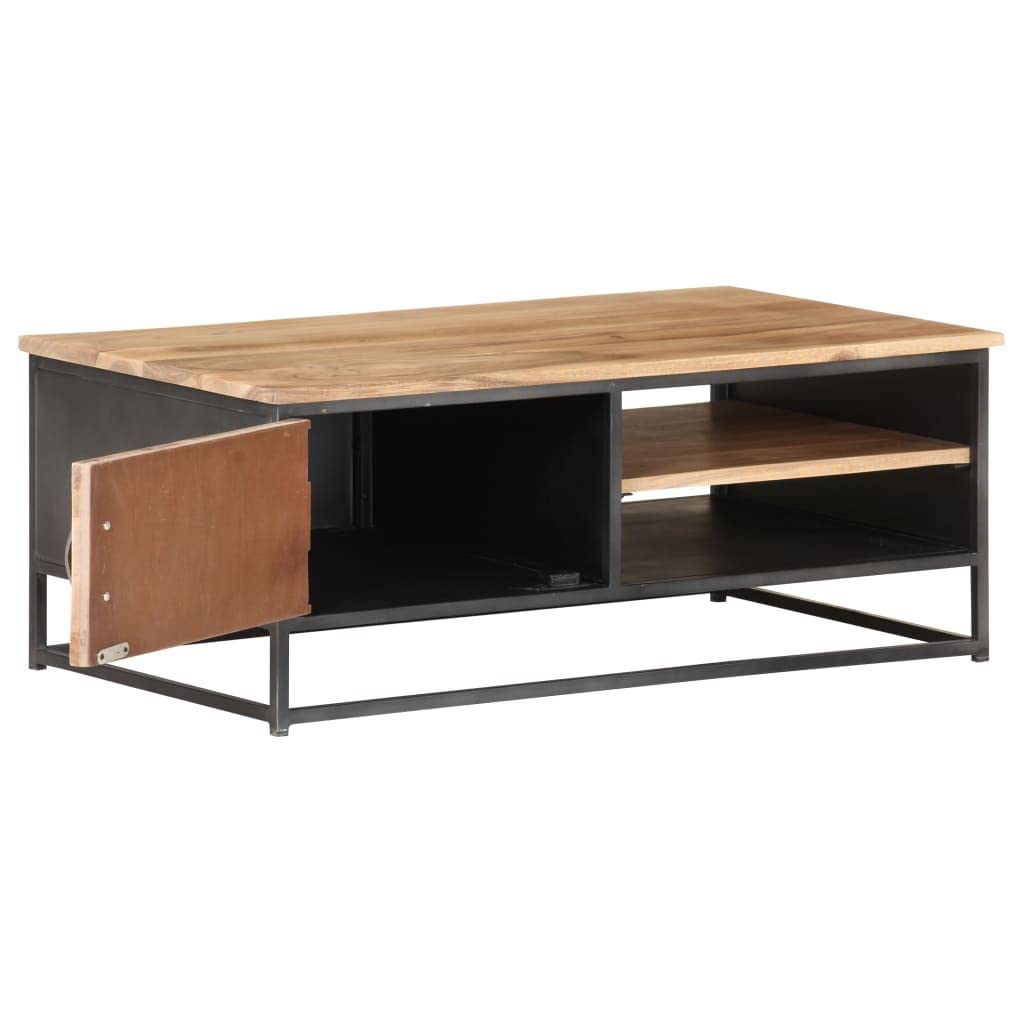 Industrial Style Solid Acacia Wood Coffee Table with Storage - 35.4