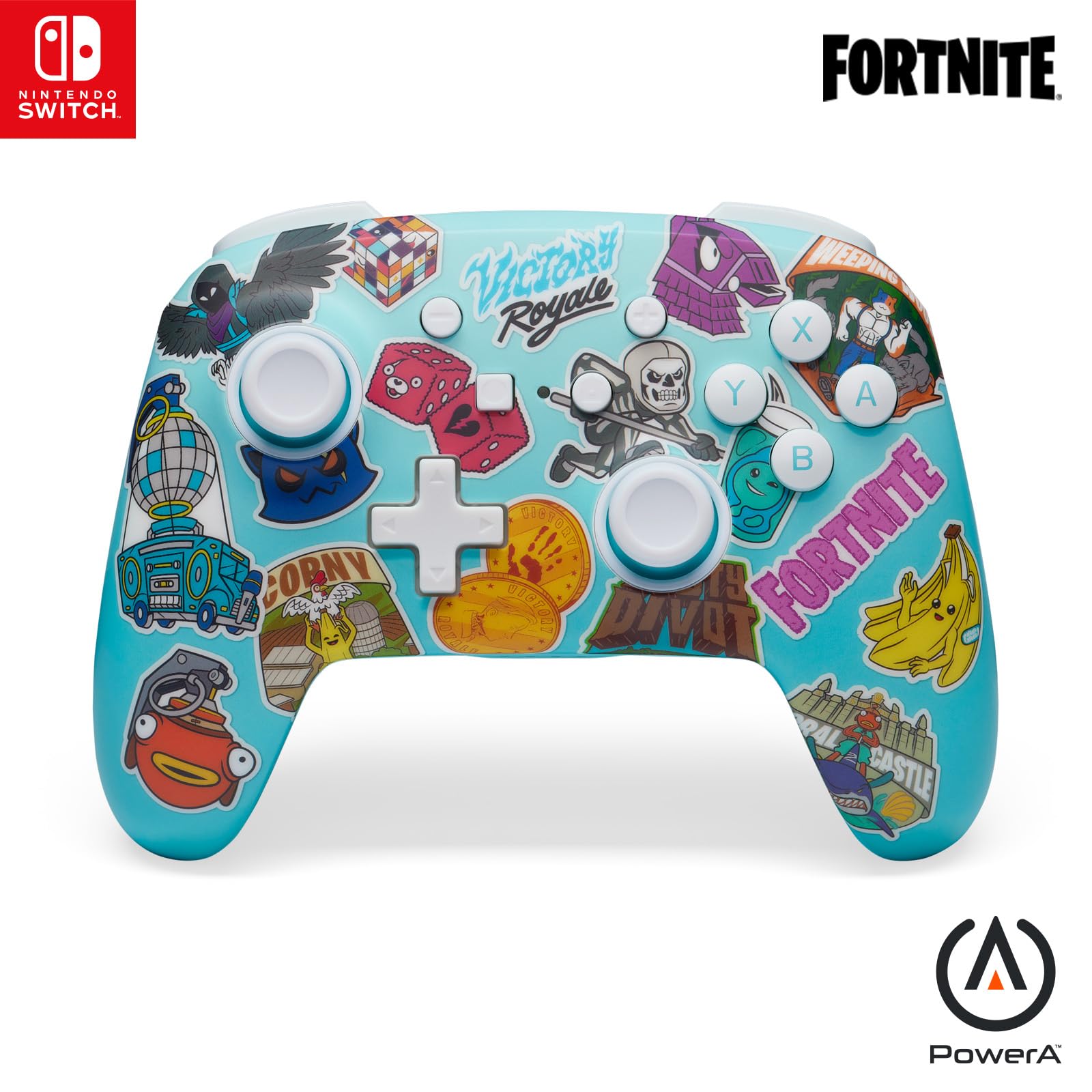 PowerA Enhanced Wireless Controller for Nintendo Switch - Officially Licensed Bluetooth Gamepad with Fortnite Sticker Mania Design (Compatible with Switch OLED & Lite) | Bonus Virtual Item Included | Perfect for Gaming, Multiplayer & Fortnite Battles
