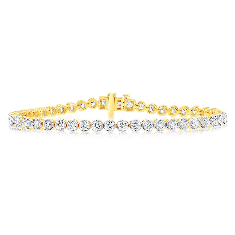 14K Yellow Gold 3.80 Carat Diamond Tennis Bracelet with 46 Brilliant Cut Diamonds - 17.5cm Adjustable Length - Perfect for Weddings, Anniversaries & Special Occasions