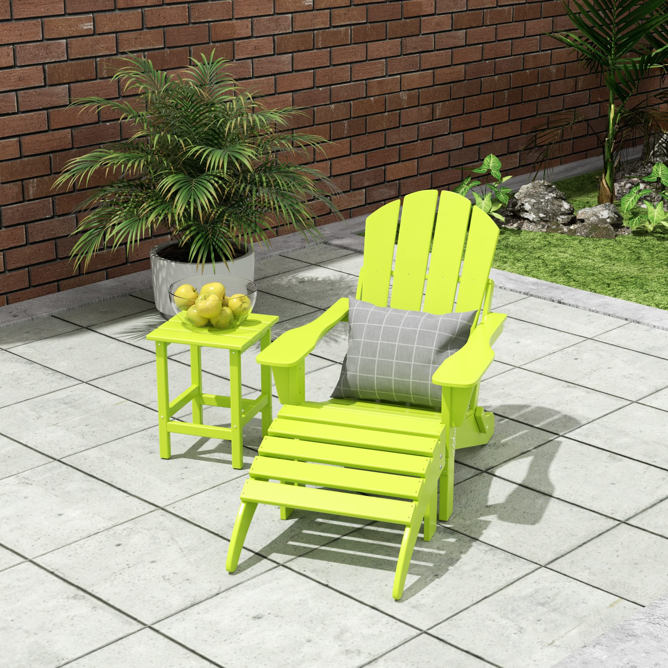 HDPE Adirondack Chair Set with Ottoman & Table - Outdoor Patio Furniture for Garden, Backyard