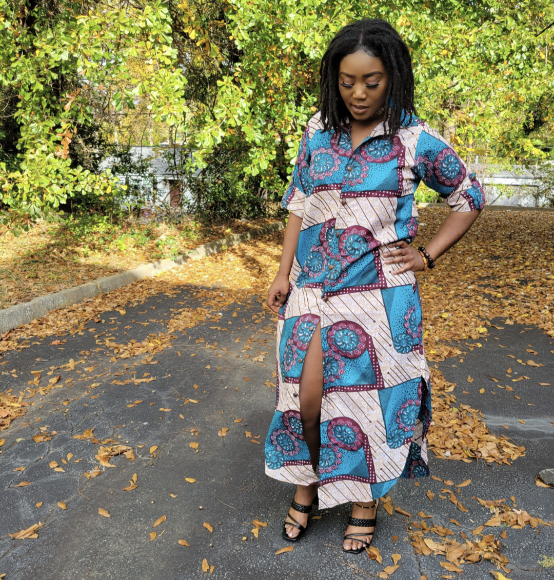 Stylish Gracie African Print Ankara Button Down Midi Shirt Dress DP5004D1 - Perfect for Casual Outings, Office Wear & Summer Vacations
