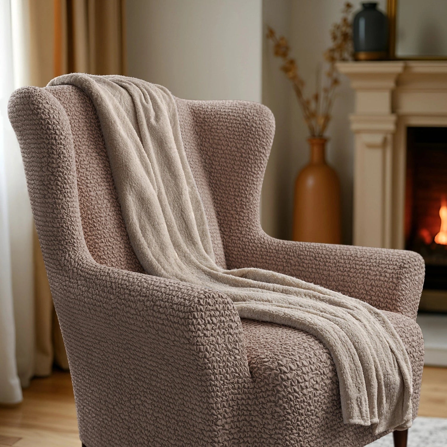 Premium Wingback Chair Slipcover - Microfiber Collection | Washable & Stretchable Furniture Protector for Living Room, Office, or Bedroom