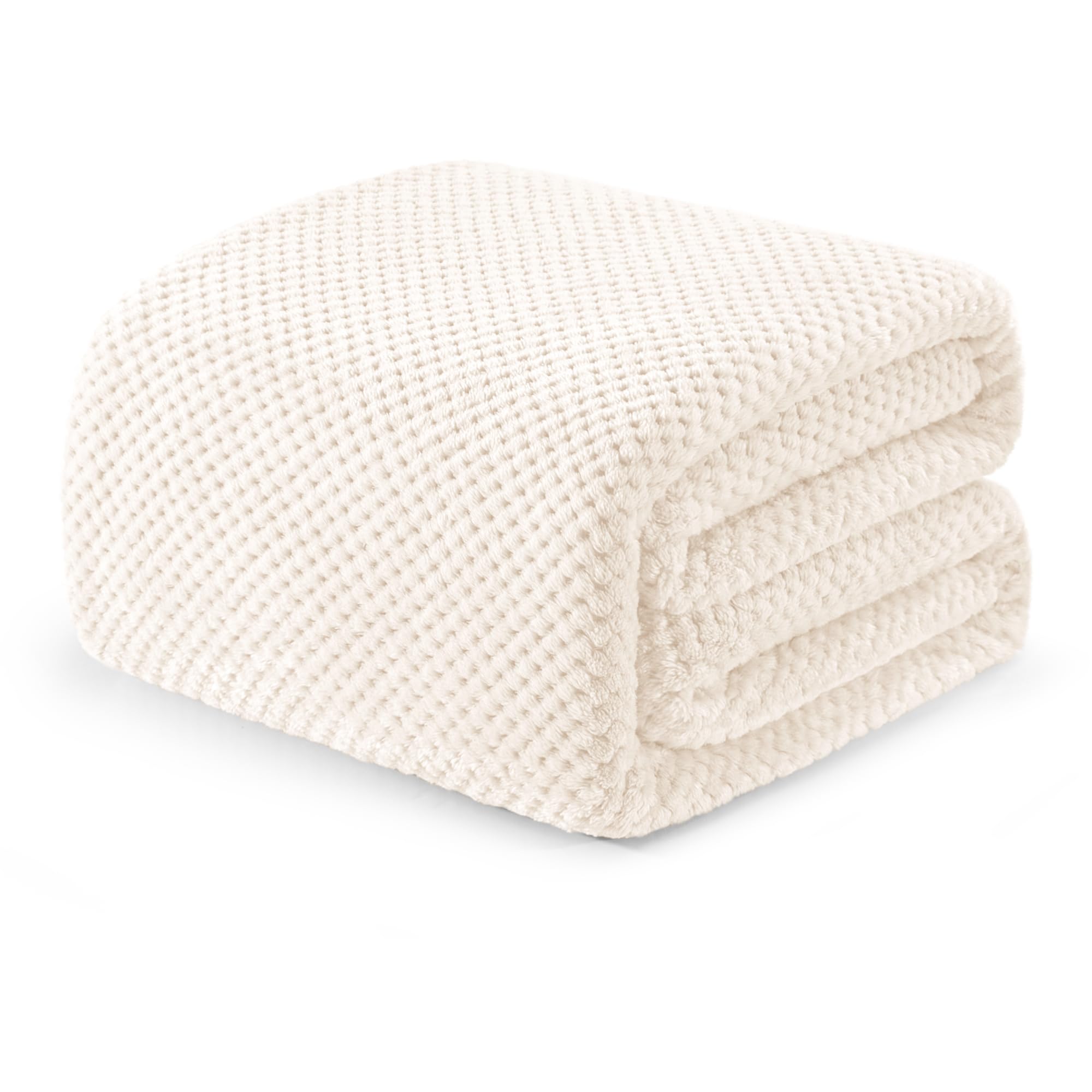 Premium Fleece Blend Blanket Queen Size - Ultra Soft & Warm Waffle Textured Throw for Bed, Couch & Sofa - Cozy, Lightweight & Fuzzy (Off White, 90x90 Inches) - Perfect for Winter Nights, Movie Time & Home Decor