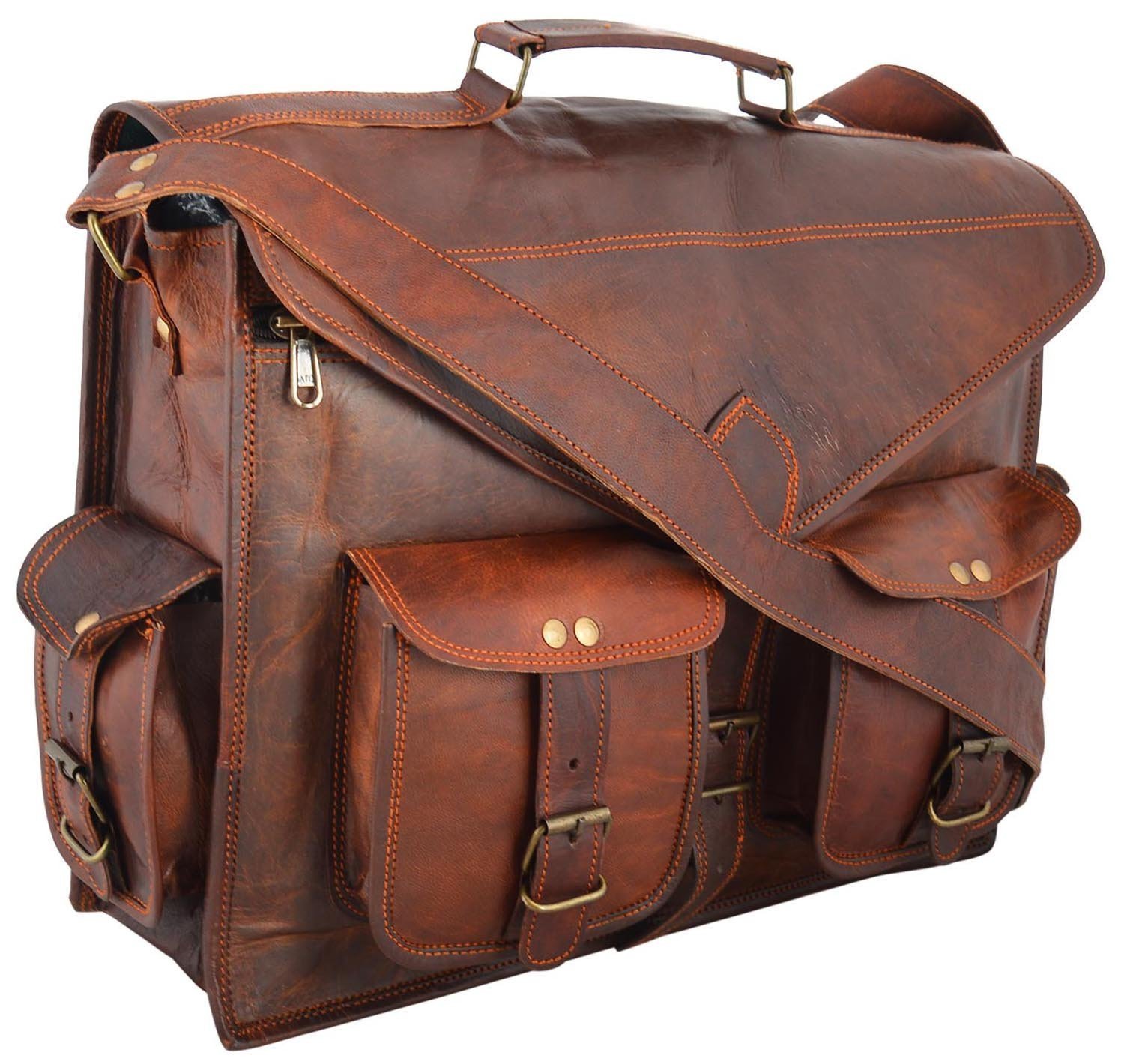 Vintage Brown Handmade Leather Laptop Messenger Bag - Unisex Crossbody Office Briefcase & Travel Shoulder Bag for Men and Women - Perfect for Work, College, Business Trips and Daily Commute