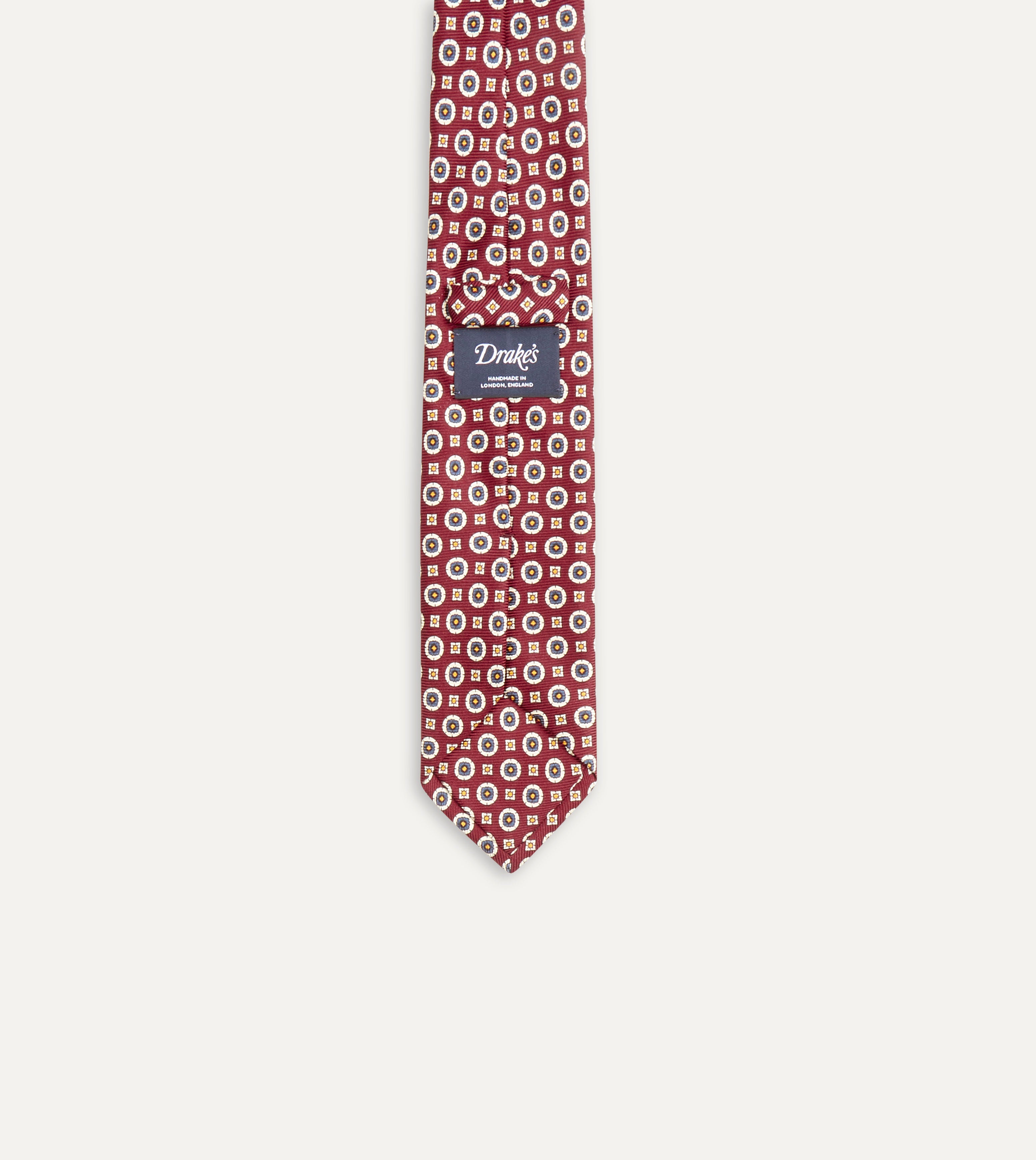 Elegant Red and Blue Geometric Medallion Print Silk Foulard Tie for Men | Premium Necktie for Business, Weddings & Formal Occasions