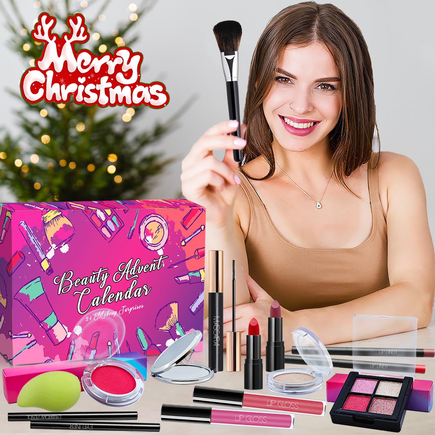 2024 Makeup Advent Calendar for Women & Teen Girls - 24 Days Beauty Countdown with Mascara, Lipstick, Blush, Eyebrow Gel & Eyeshadow | Trendy Christmas Gift Set for Makeup Lovers | Perfect for Holiday Parties, Birthday Presents & Self-Care Rituals
