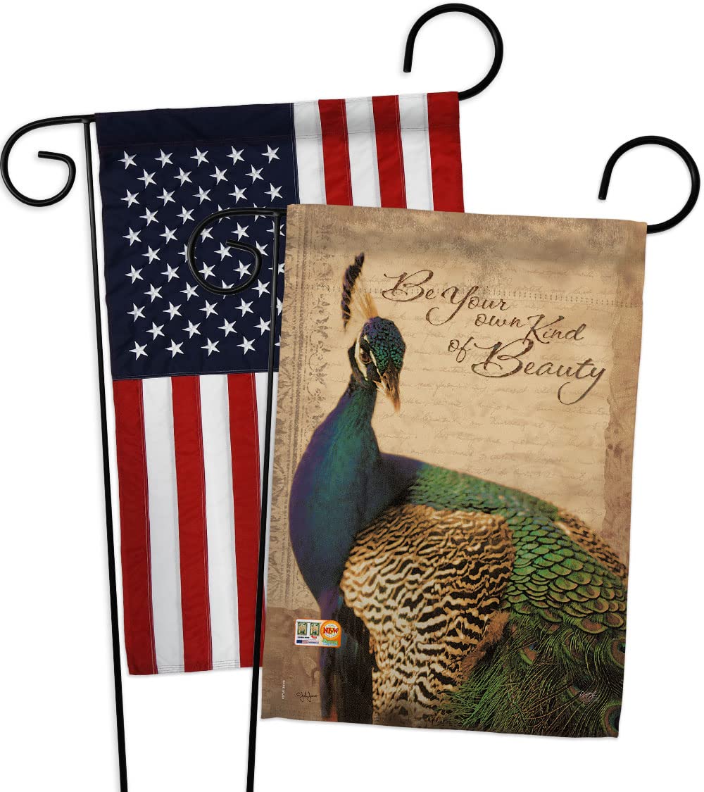 Peacock Garden Flags Set - 13x18.5 Inch Decorative Yard Banner with Vibrant Wildlife Designs (Birds, Flamingo, Hummingbird, Cardinal) - Perfect for Spring Home Decor, Outdoor Patio & Front Lawn Decoration - Made in USA