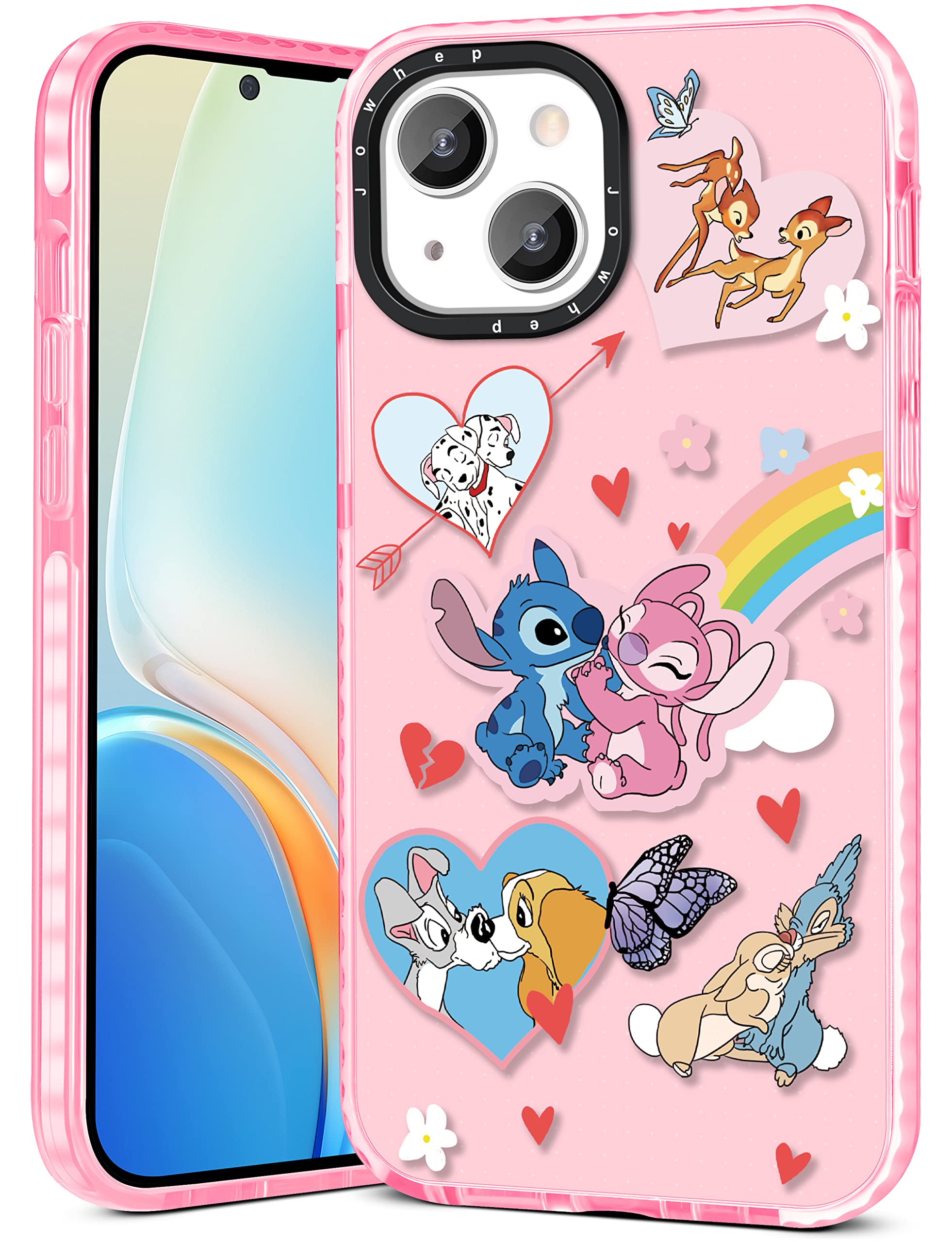 Jowhep Cute Cartoon Rainbow Stitch iPhone 13 Case 6.1 Inch - Shockproof Soft TPU Protective Phone Cover for Women Girls Kids Boys - Kawaii Girly Design for School, Work & Daily Use