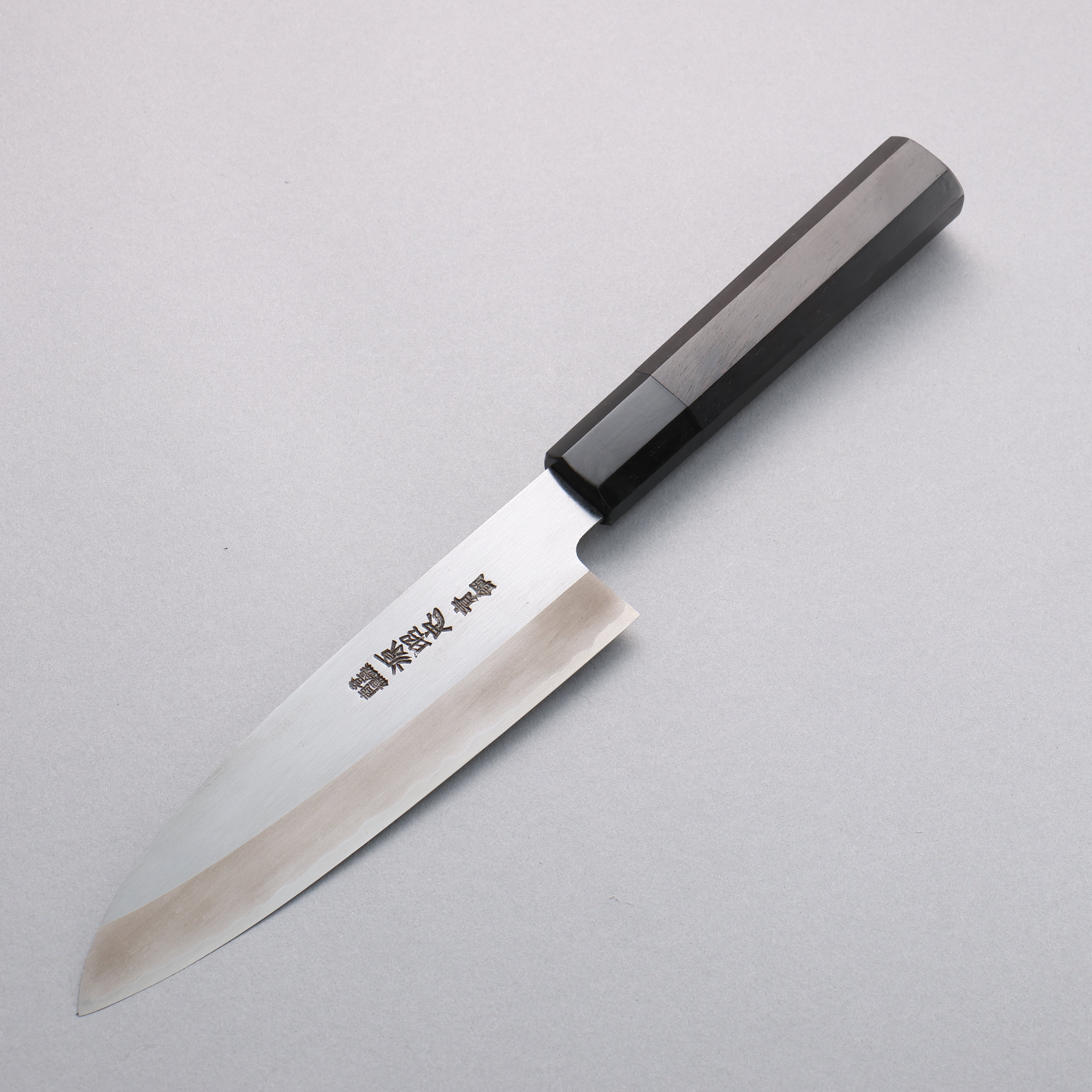 Premium Minamoto Akitada No.2 Blue Steel Santoku Knife 180mm with Ebony Wood Handle - Japanese Kitchen Knife for Professional Chefs & Home Cooking, Perfect for Slicing, Dicing, and Chopping Vegetables, Meat, and Fish