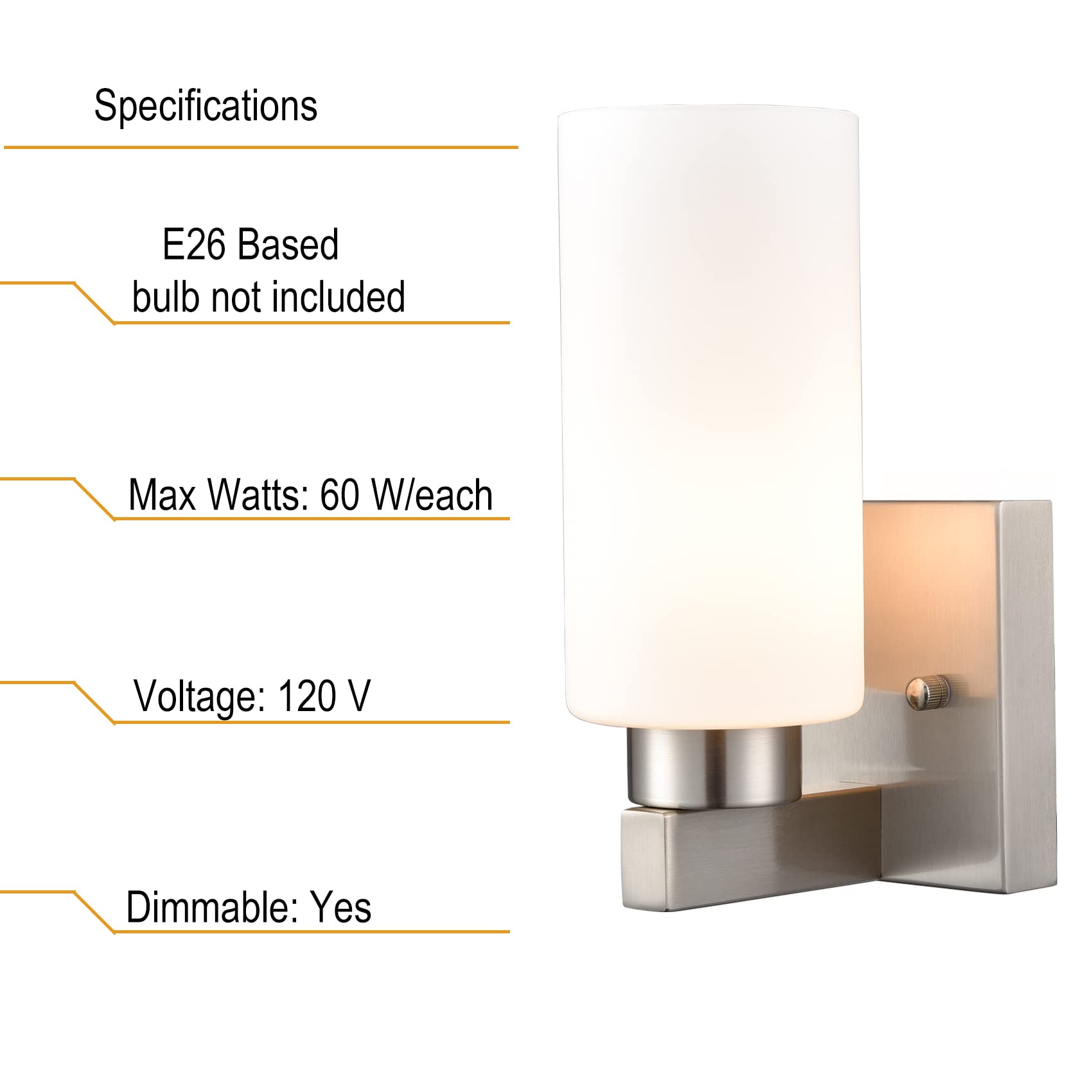 Modern Brushed Nickel Wall Sconces Set of 2 - Bathroom Vanity Lights with Milky White Cylinder Glass Shades for Bedroom, Hallway & Living Room Lighting Decor