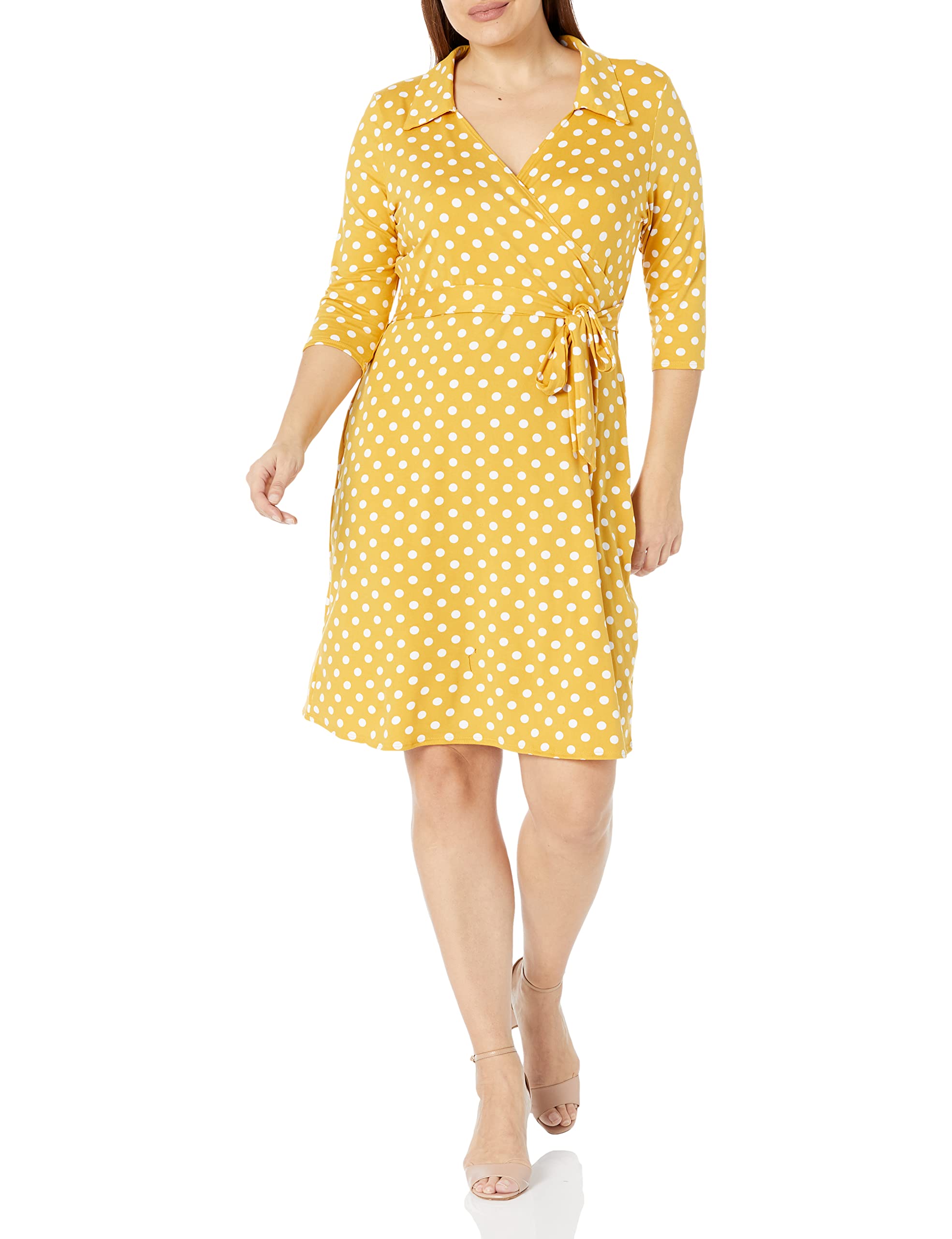Star Vixen Women's Plus Size Stretch Ponte Knit Wrap Dress with Collar - Elegant Office Wear & Special Occasion Outfit