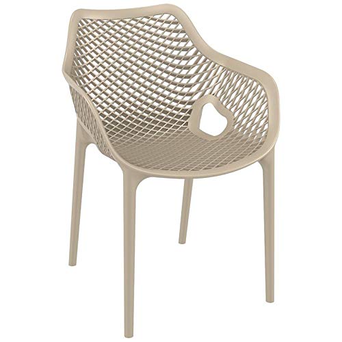 Pemberly Row Contemporary XL Outdoor Patio Dining Arm Chair in Taupe - Weather-Resistant Patio Furniture for Backyard, Garden & Poolside Dining