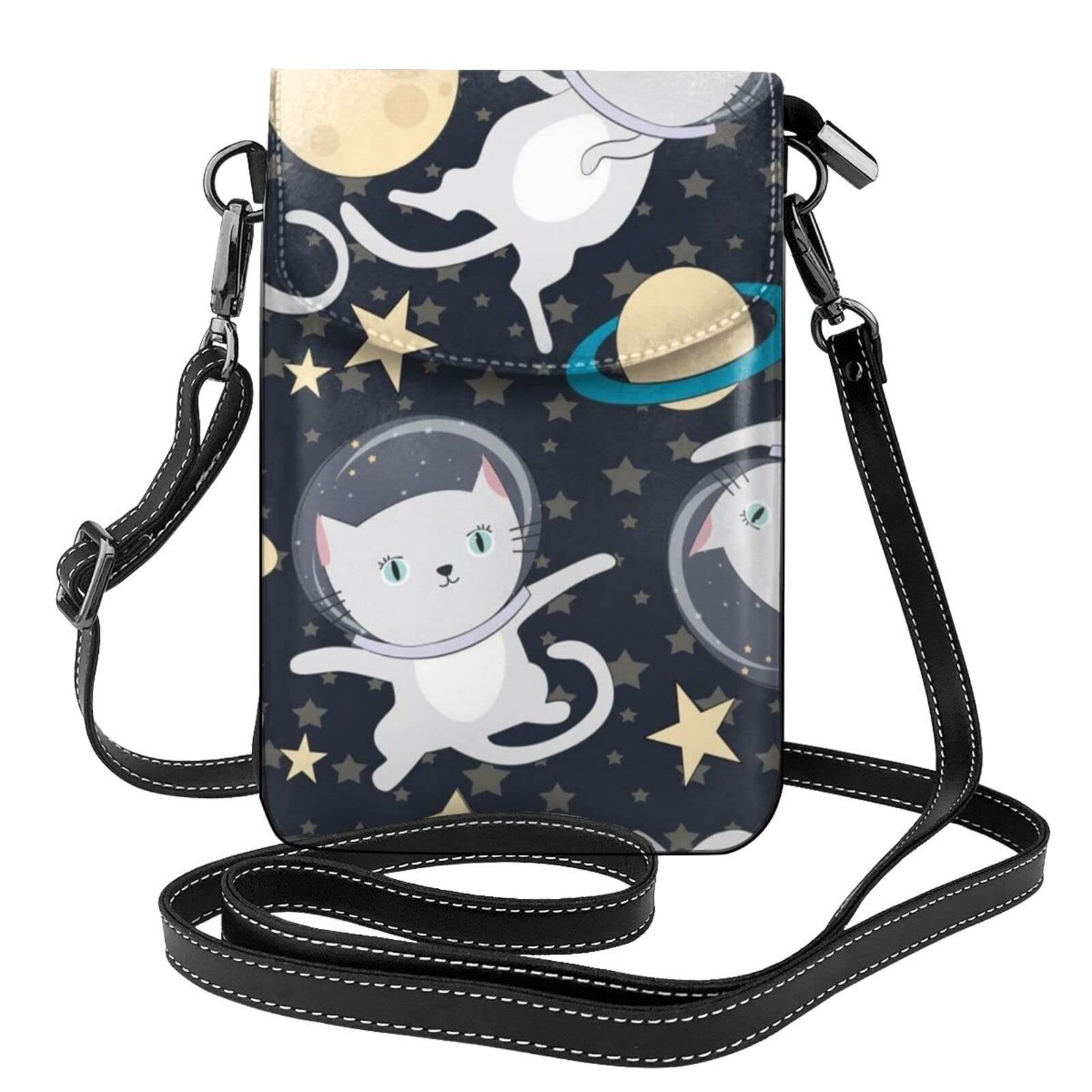 Funny Cat Astronaut Print Crossbody Bag for Women & Men - Small Phone Purse with Adjustable Shoulder Strap - Perfect for Everyday Use, Travel, and Cosplay Events