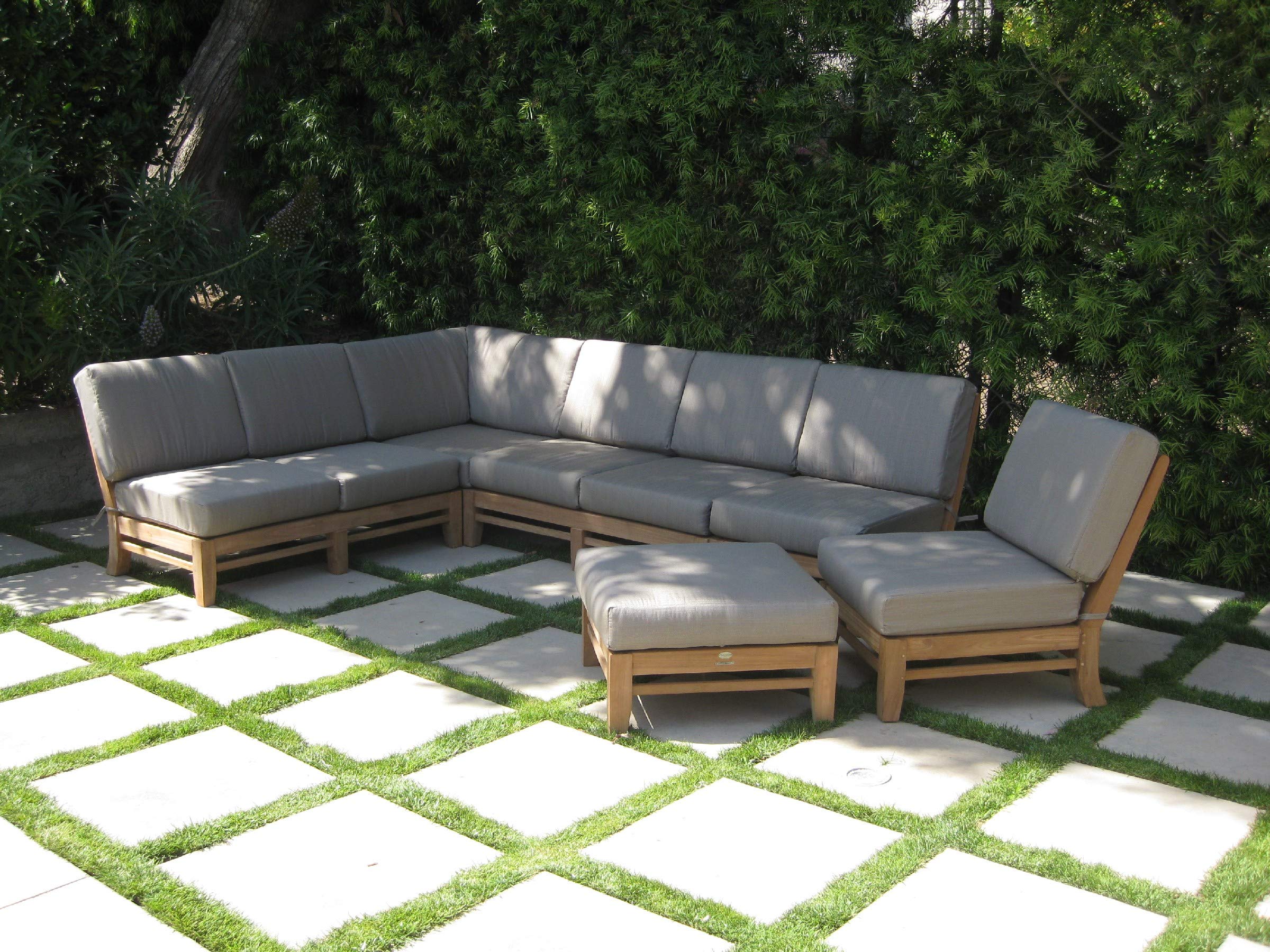 Premium Teak Wood 7-Piece Sectional Sofa Set with 2 Love Seats (Left/Right), Corner Piece, 2 Armless Chairs, Ottoman & Side Table - Outdoor Patio Furniture for Garden, Poolside & Backyard Relaxation