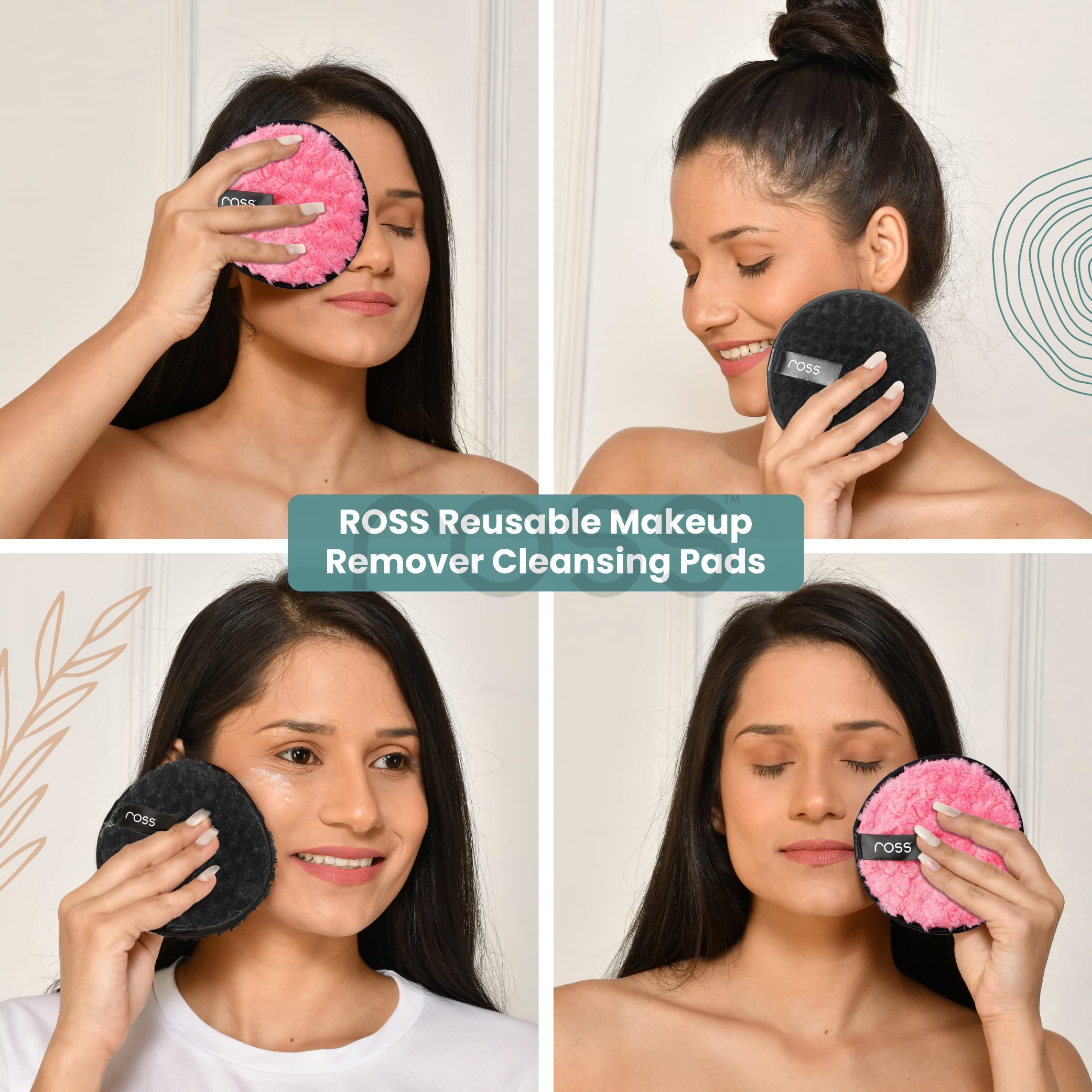 Ross Reusable Makeup Remover Pads (2-Pack) - Gentle Facial Cleansing Pads for Eye Makeup & Foundation Removal | Hypoallergenic & Eco-Friendly | Perfect for Dry & Sensitive Skin | Ideal for Travel, Daily Skincare & Sustainable Beauty Routine