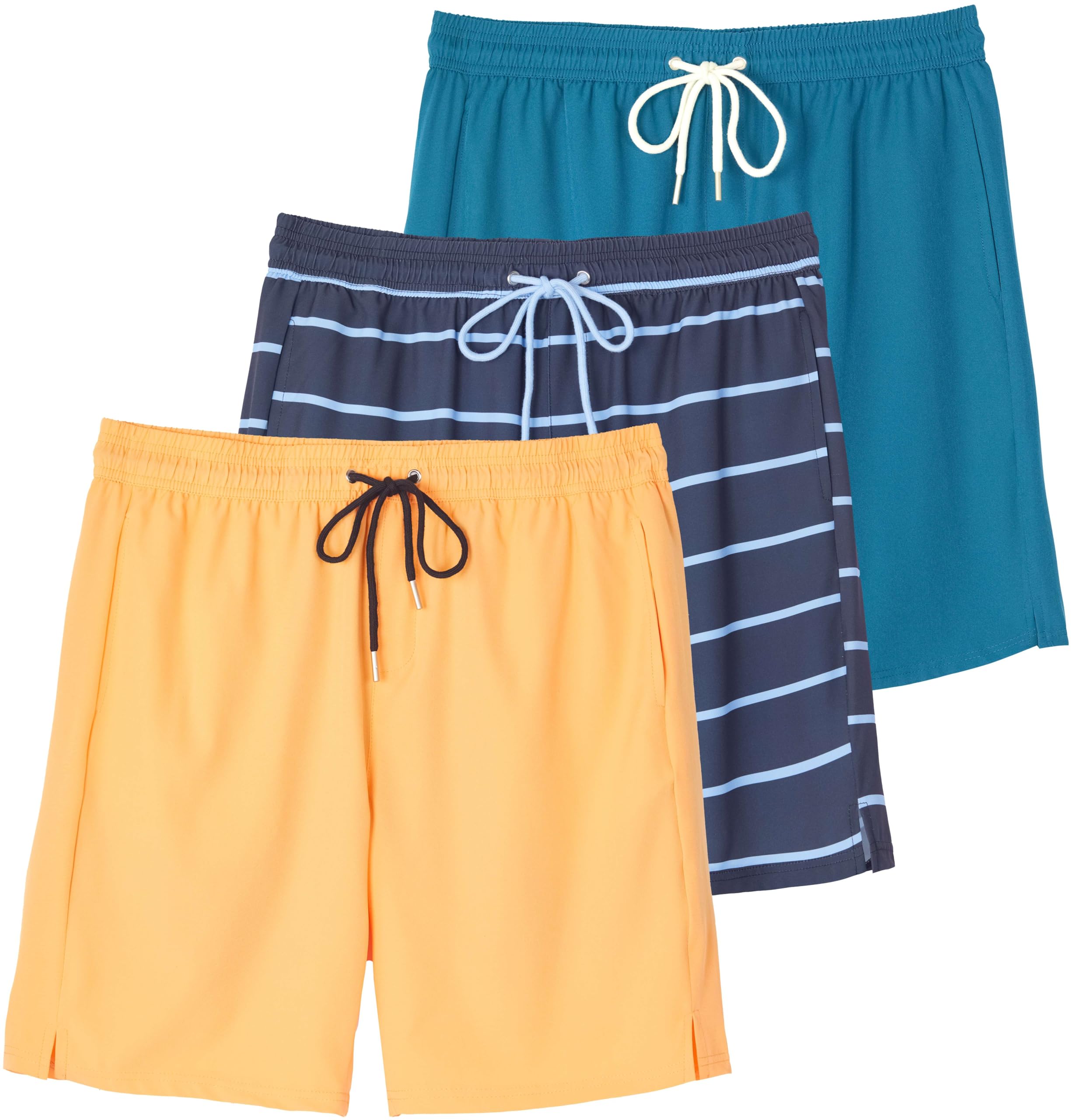 Real Essentials 3-Pack Men's 9-Inch 2-in-1 Swim Trunks with Compression Liner & Back Flap Pocket - Quick-Dry Board Shorts for Swimming, Beach & Water Sports