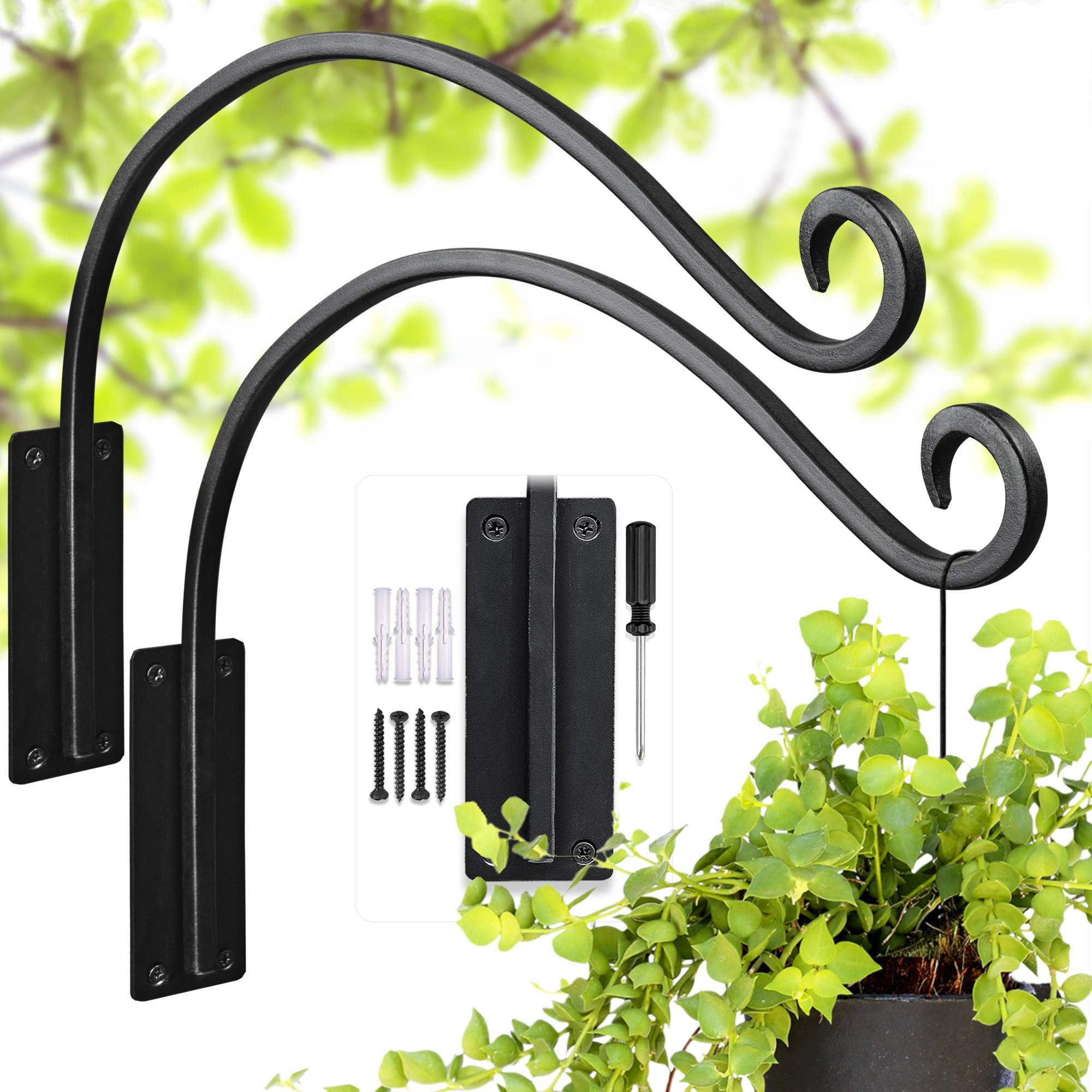 Heavy Duty Plant Hanger Bracket - Outdoor Hand-Forged Iron Hanging Plant Holder, Durable & Stable Garden Hook for Plants, Bird Feeders & Lanterns - Perfect for Patio, Balcony & Porch Decor