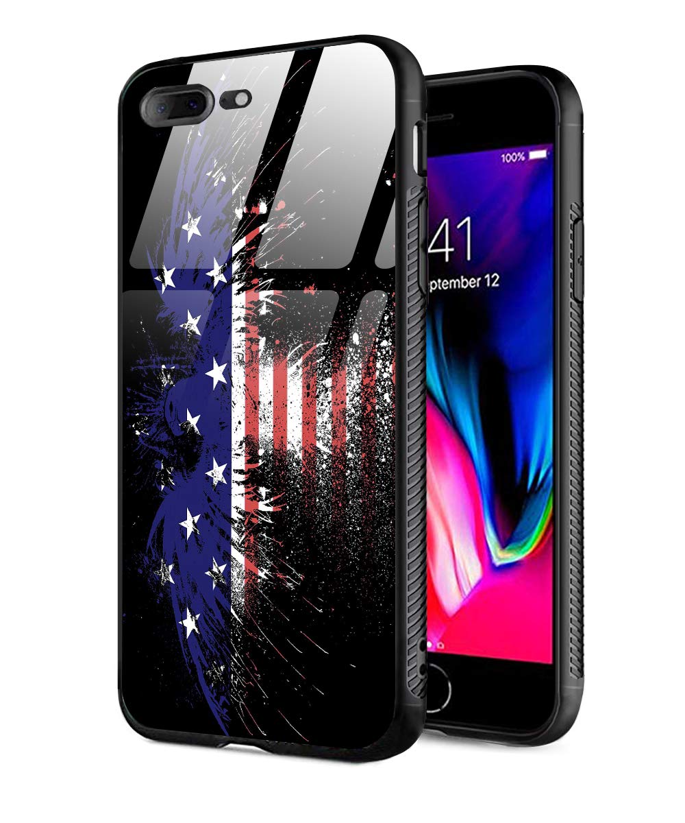 Premium Shockproof iPhone 7 Plus/8 Plus Case - 9H Tempered Glass Back & Soft TPU Bumper with American Flag Design | Protective Phone Cover for Everyday Use, Travel & Outdoor Activities