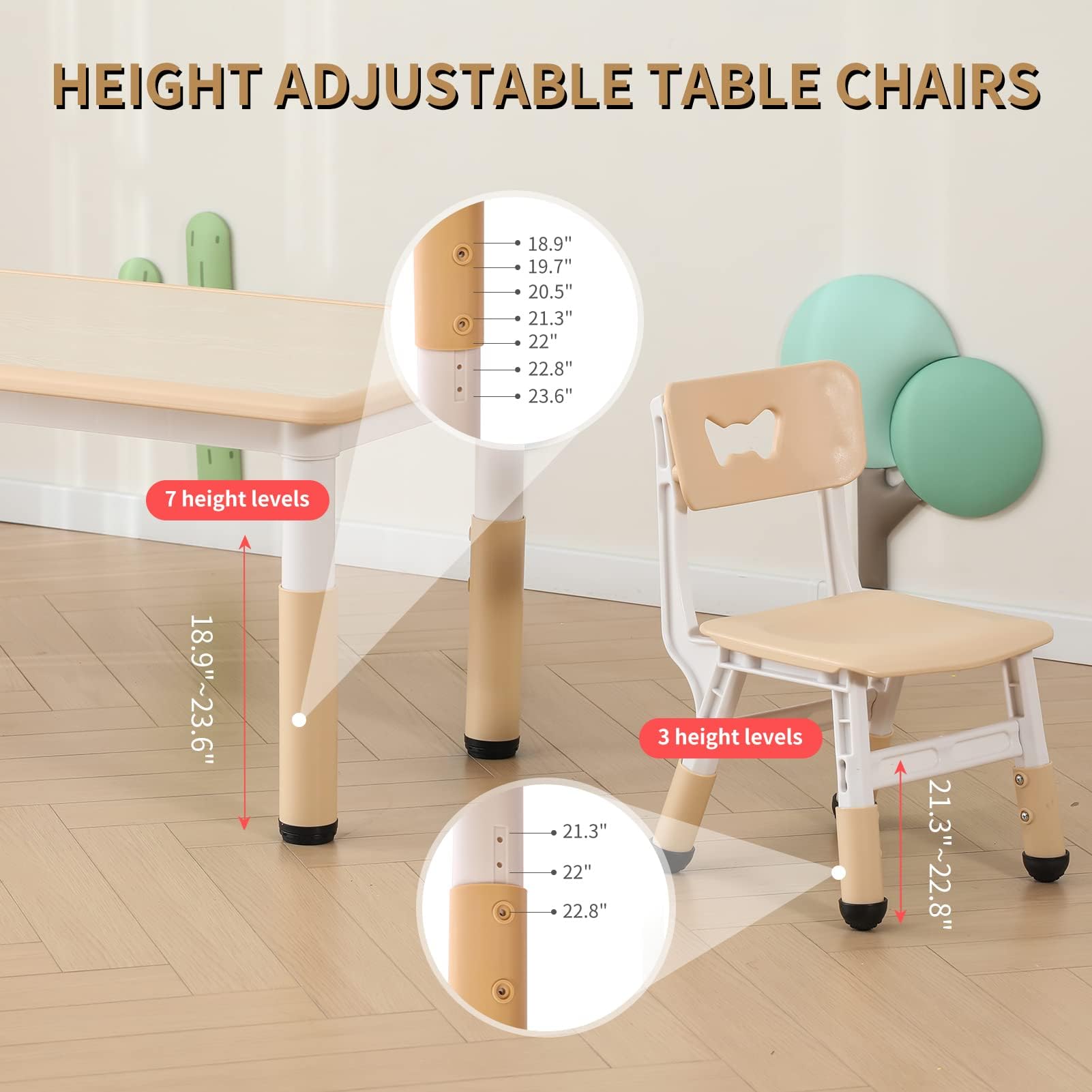 6-Piece Kids Table and Chairs Set for Toddlers to 8 Years Old - Includes 4 Leg Covers & 12 Color Pens | Perfect for Playroom, Preschool Learning, Arts and Crafts Activities