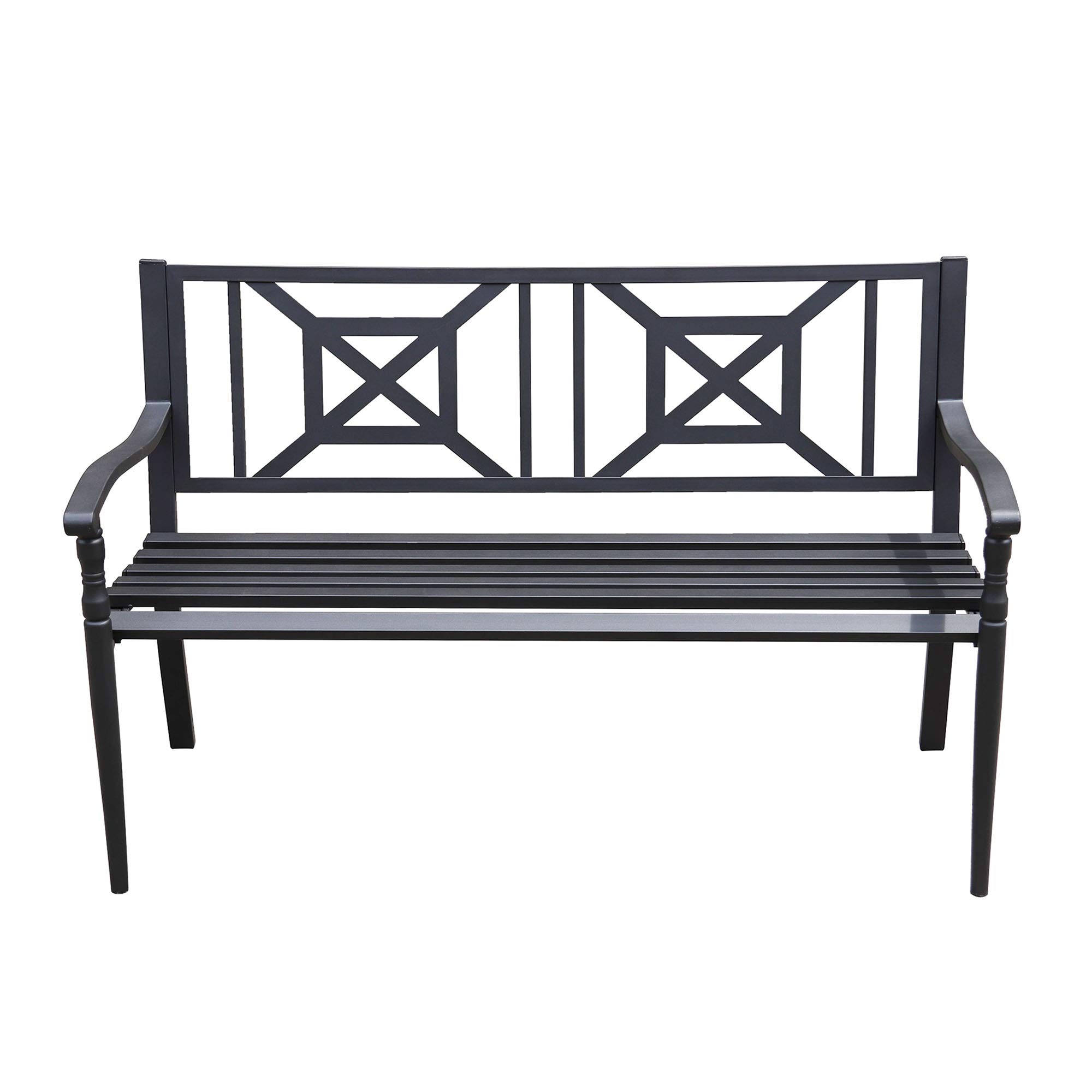 4.1 Ft Steel Frame Garden Bench - Outdoor Patio Chair with Square Design Backrest & Slatted Seat - 2-Person Loveseat for Yard, Park & Garden Seating - Durable Outside Furniture for Relaxing in Backyard, Porch or Deck