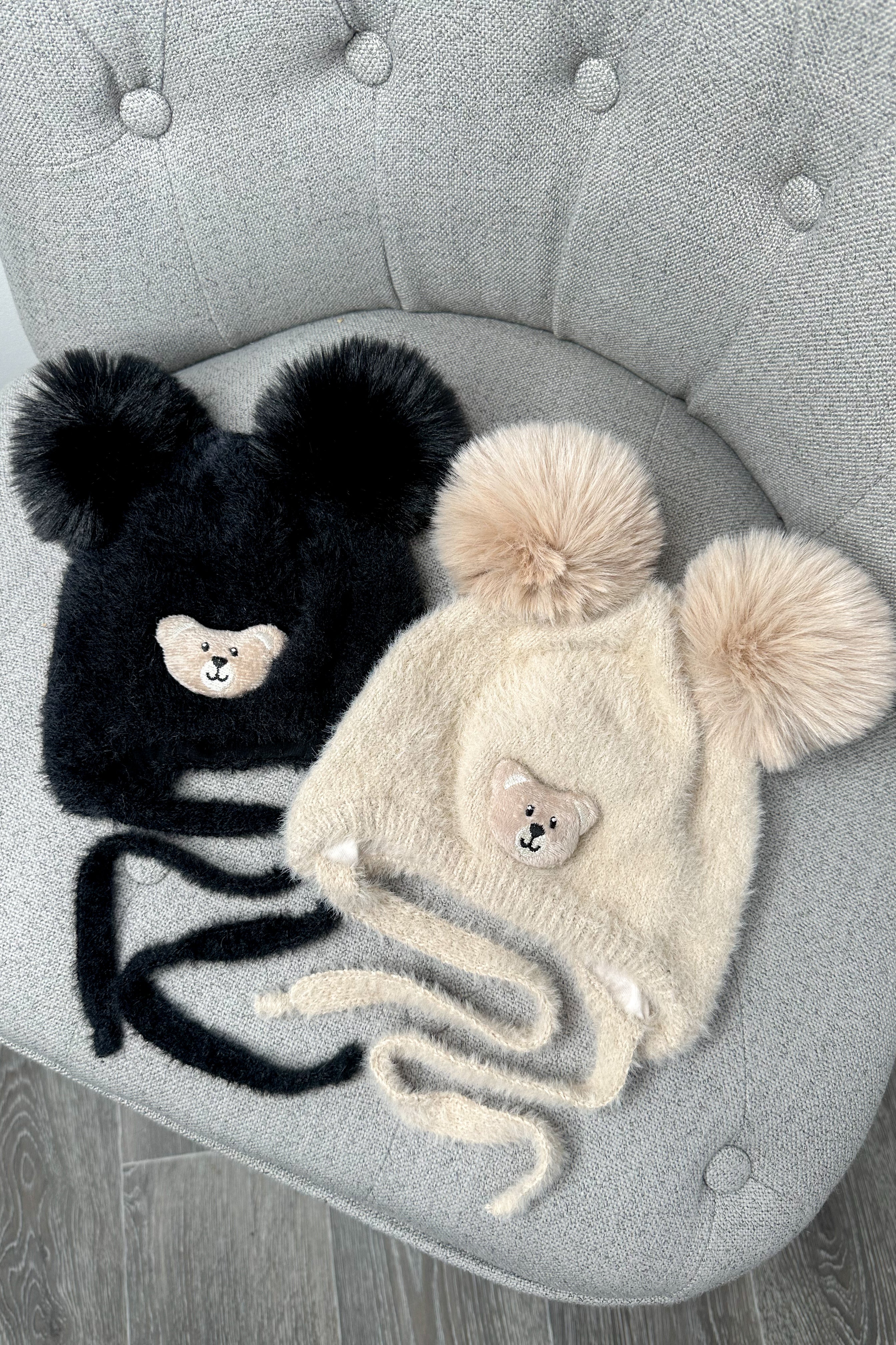 Soft & Cozy Black Cashmere Teddy Pom Pom Hat for Women - Winter Beanie with Faux Fur Ball for Cold Weather & Outdoor Activities