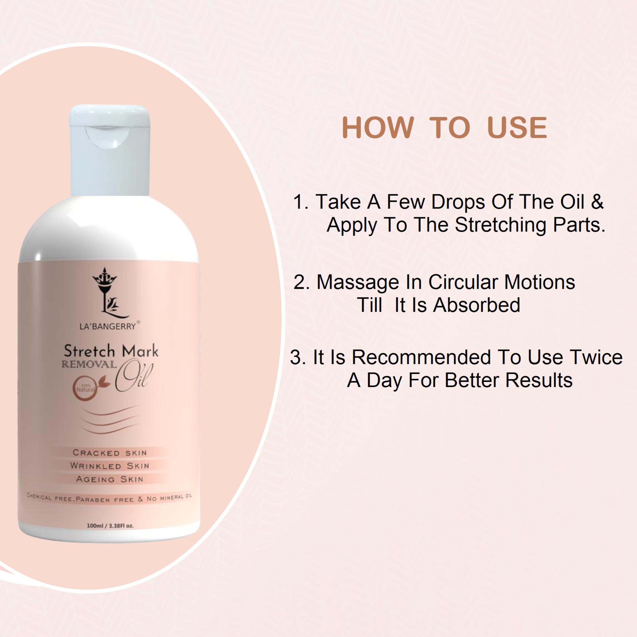 LA'BANGERRY® Stretch Mark Oil for Scar Healing & Stretch Mark Reduction | Anti-Aging Treatment for Fine Lines | Post-Pregnancy & C-Section Recovery | 100ml | Moisturizing Body Oil for Smooth Skin | Perfect for Maternity Care & Skin Repair