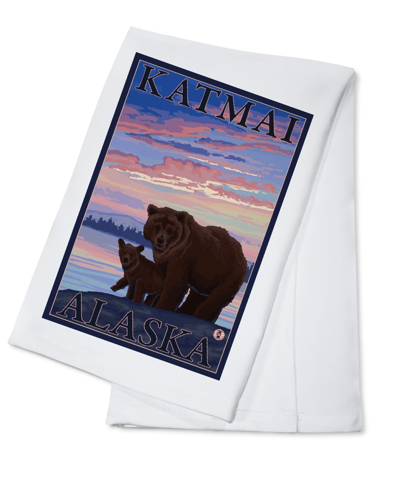 100% Cotton Katmai Alaska Bear and Cub Tea Towel - Decorative Hand Towel for Kitchen, Home Decor, Housewarming Gift - Perfect for Cooking, Baking, Dish Drying and Rustic Cabin Decor