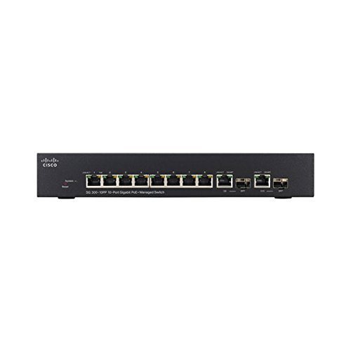 Cisco SG300-10PP-K9-NA 10-Port Gigabit PoE+ Managed Network Switch (Renewed) - Ideal for Small Business & Home Office Networking