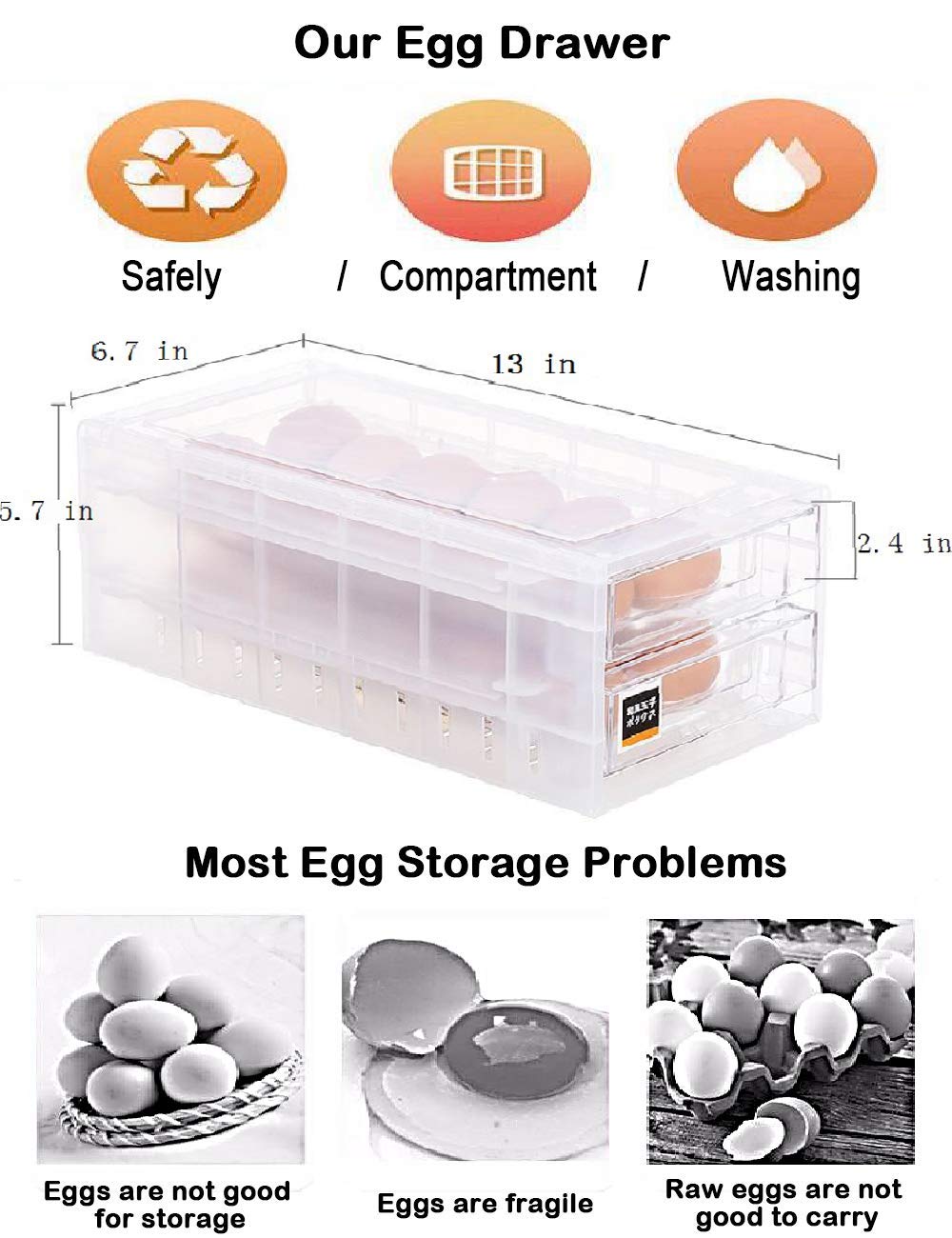 24-Grid Egg Storage Container - Refrigerator Egg Holder & Kitchen Organizer Tray for Fresh Eggs - Perfect for Fridge Organization & Farm Fresh Egg Storage