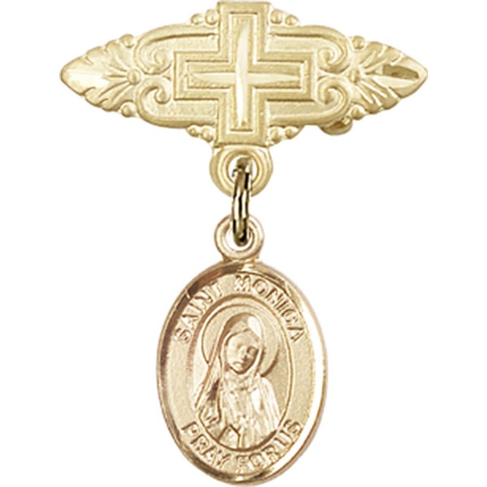 St. Monica Gold Filled Religious Medal Charm - 1 x 3/4 Inch Catholic Saint Pendant with Cross Pin - Perfect for Baptism, First Communion & Everyday Faith Jewelry