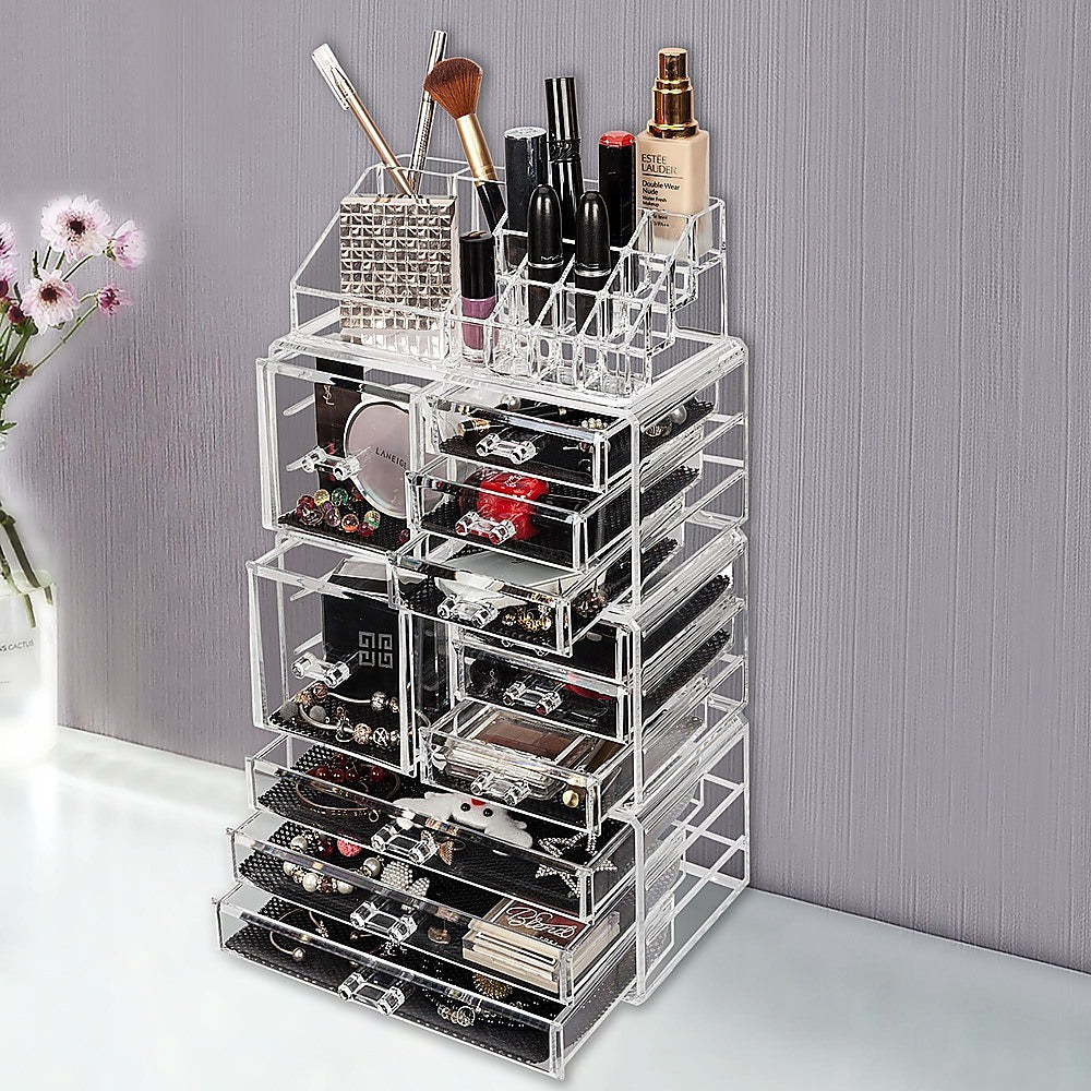 11-Drawer Clear Acrylic Organizer Tower for Makeup & Jewelry Storage - Luxury Display Cabinet for Vanity, Bathroom & Dressing Room Organization